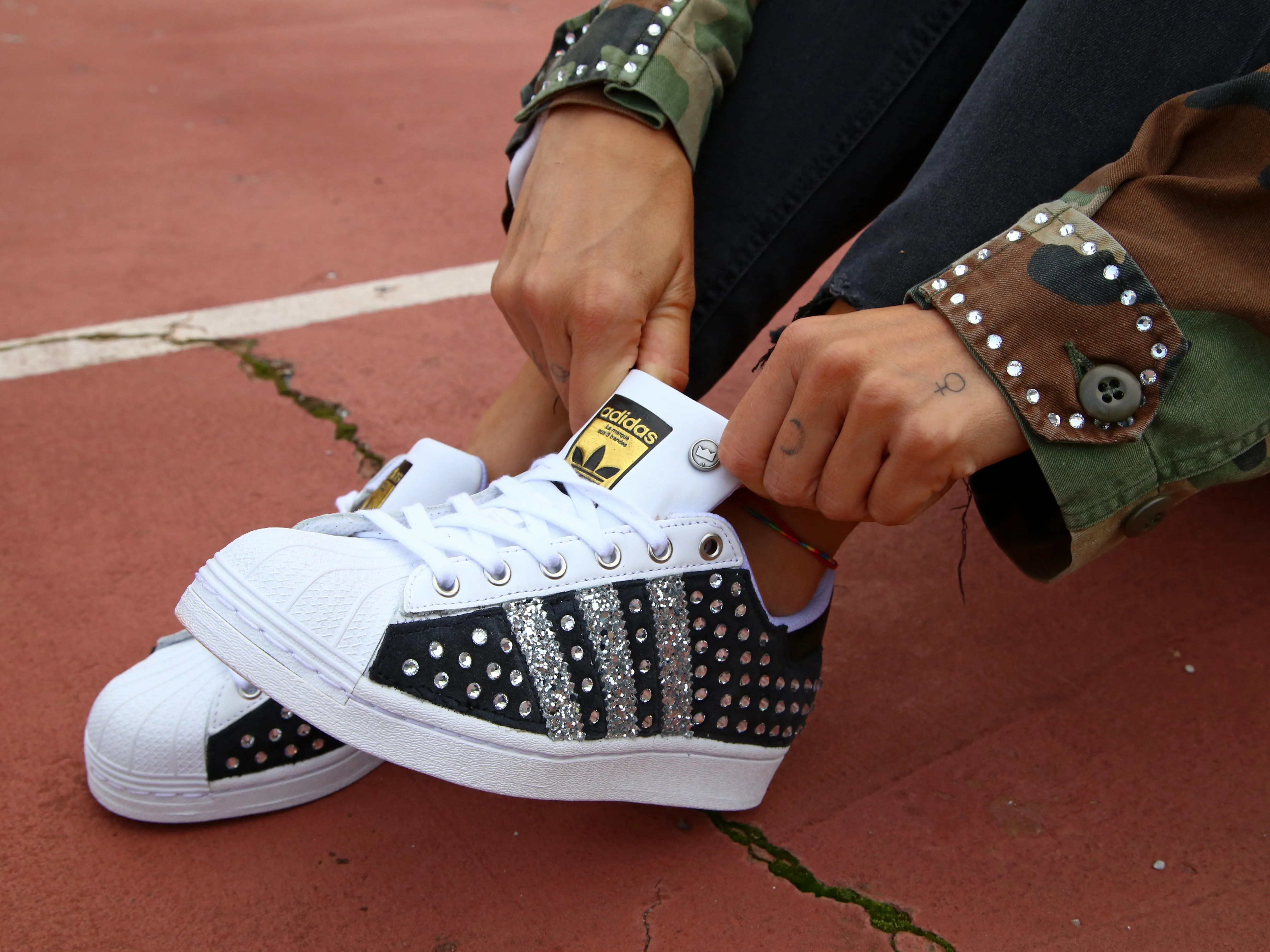 Adidas Superstar Black Camoscio & Strass Termo High Quality Leather Urban Classic