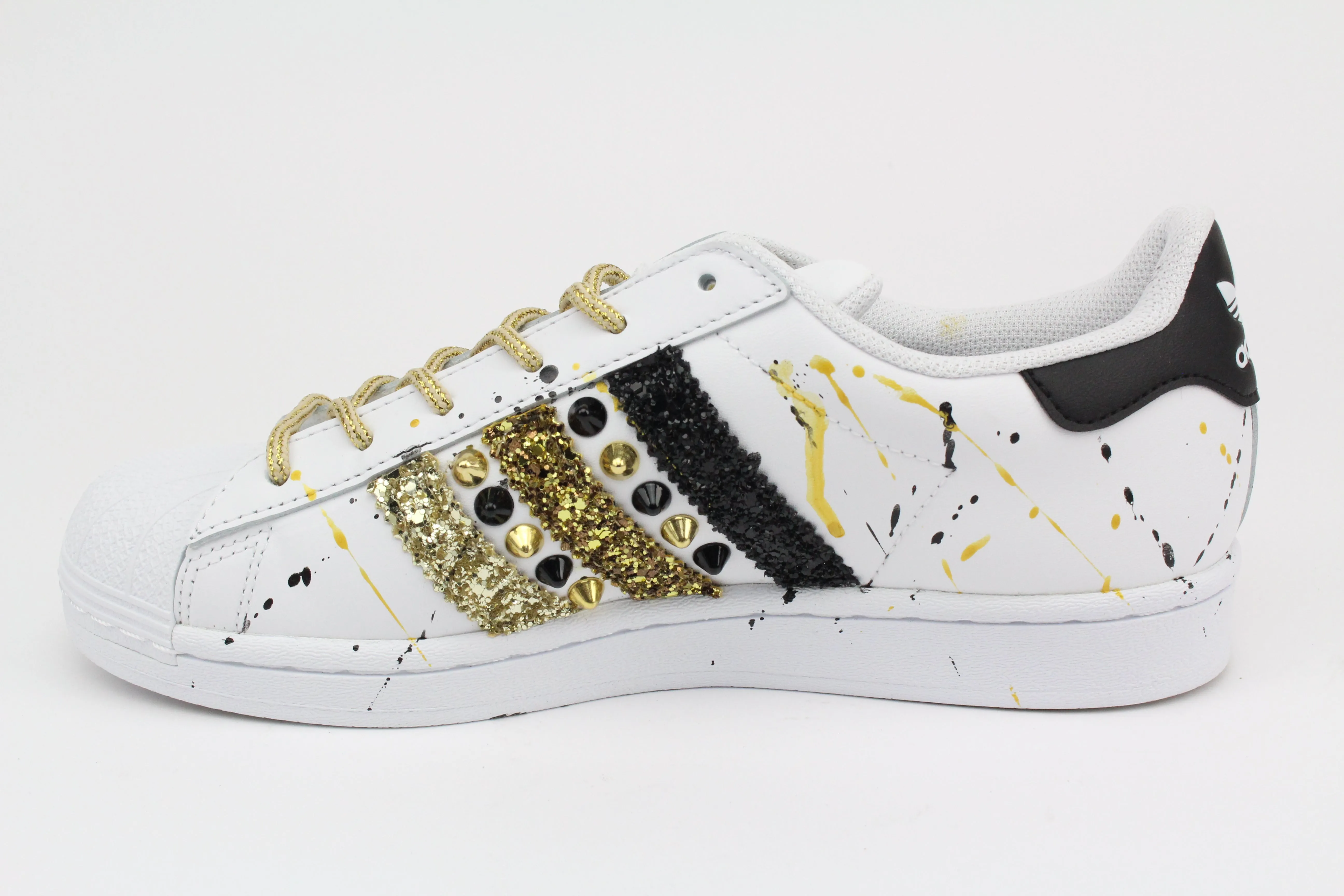 Sporty Style Adidas Superstar Glitter Borchie & Vernice Oro