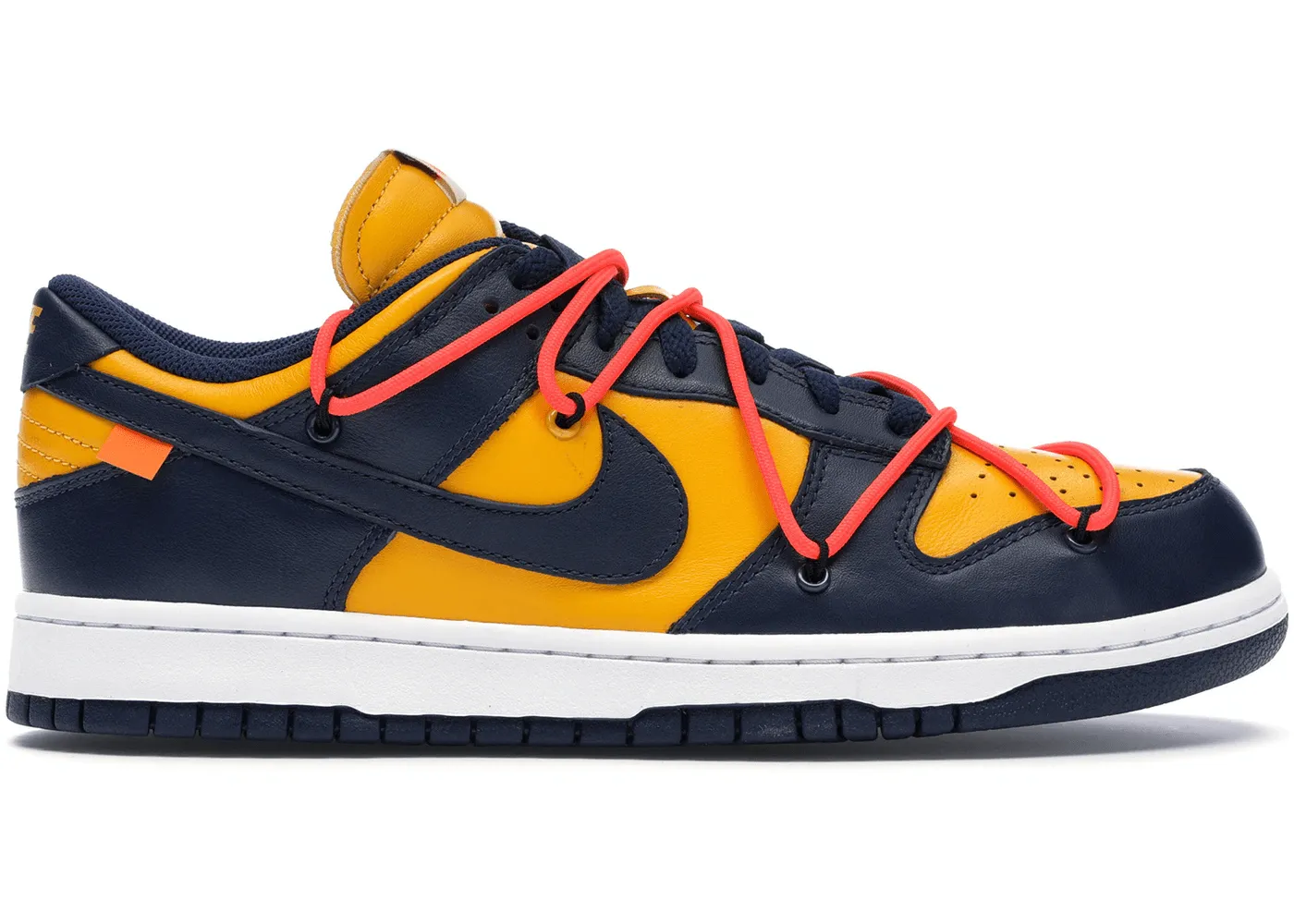 Nike Dunk Low Off-White University Gold Midnight Navy Relaxed Motion weekend use