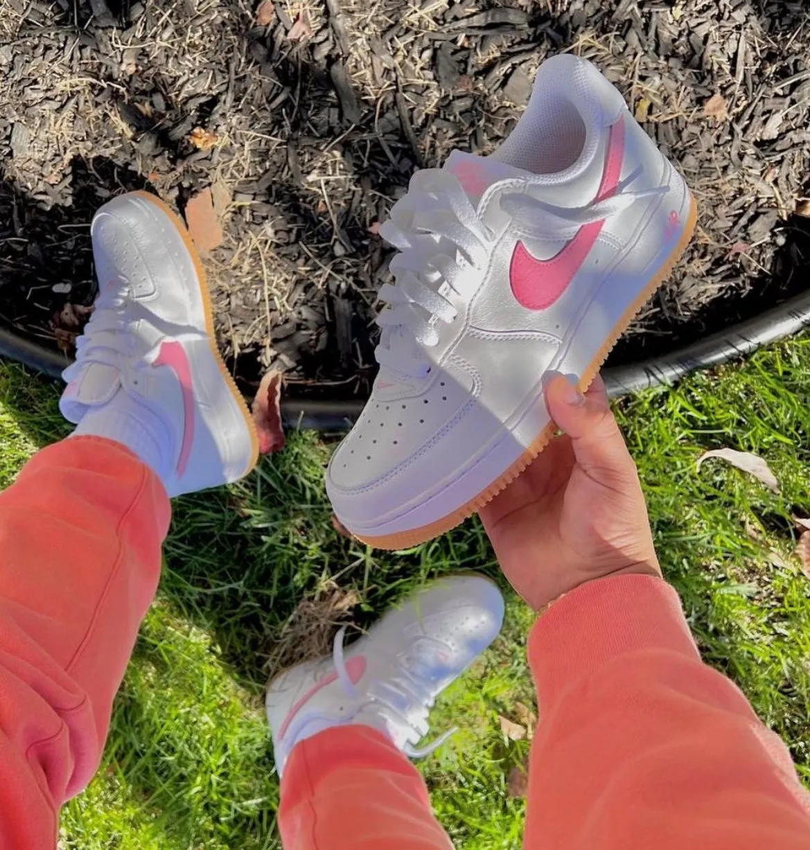 NIKE AIR FORCE 1 WHITE PINK GUM BOTTOM Classic Shoes Smooth Entry