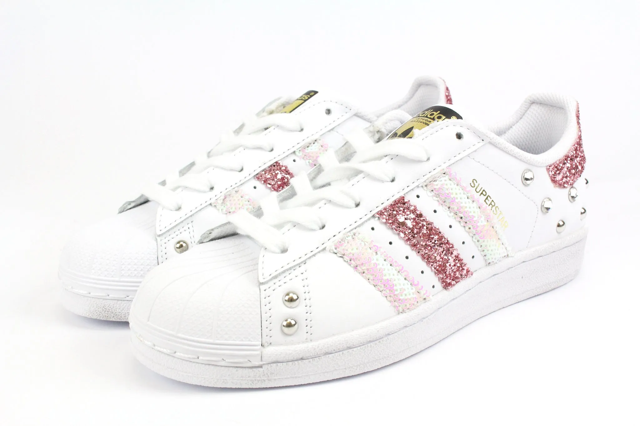 Elastic laces Platform Sole Adidas Superstar Glitter Rosa Paillettes & Strass