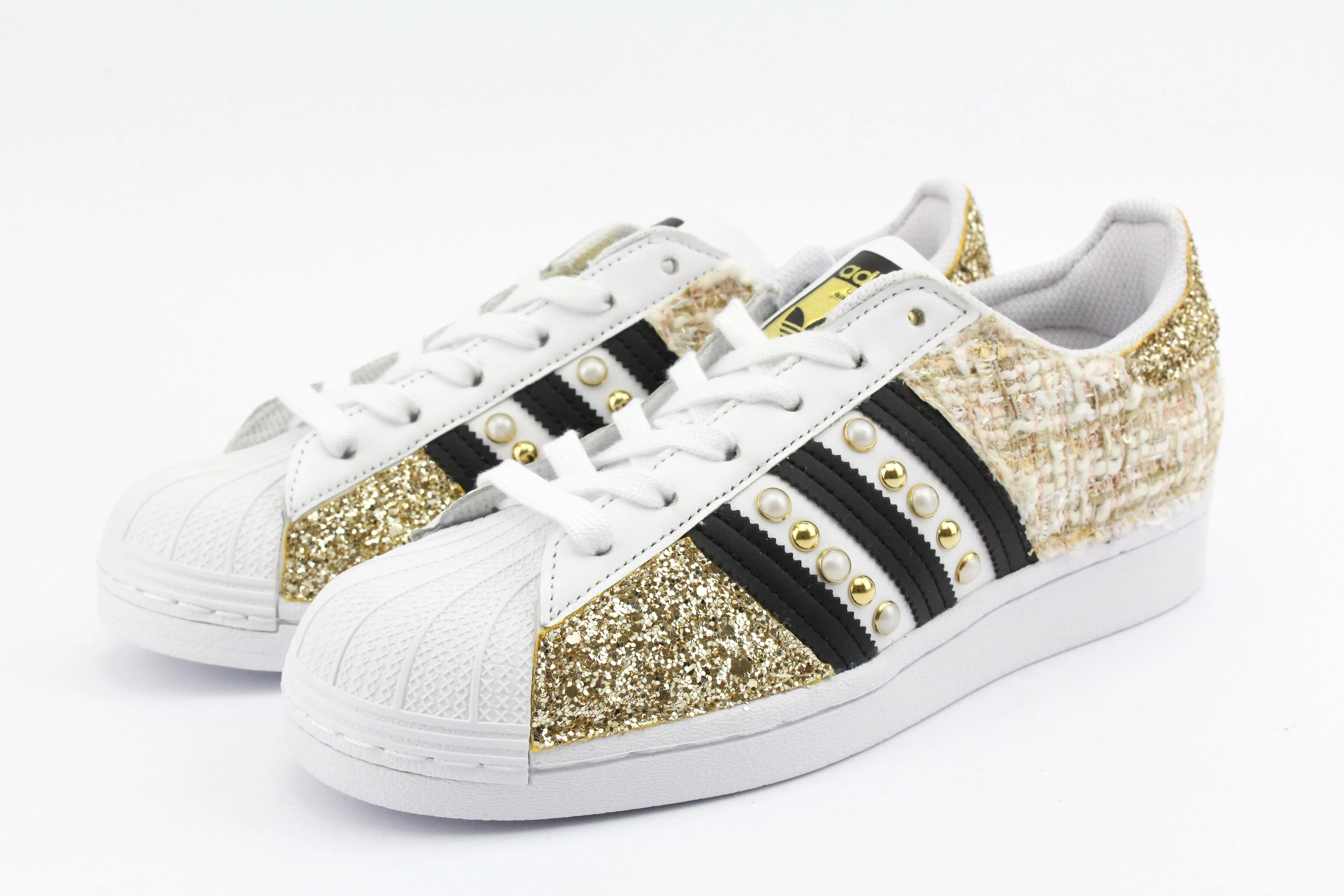 Traction Control Walk Gear Adidas Superstar Gold Boucl?? Glitter & Borchie