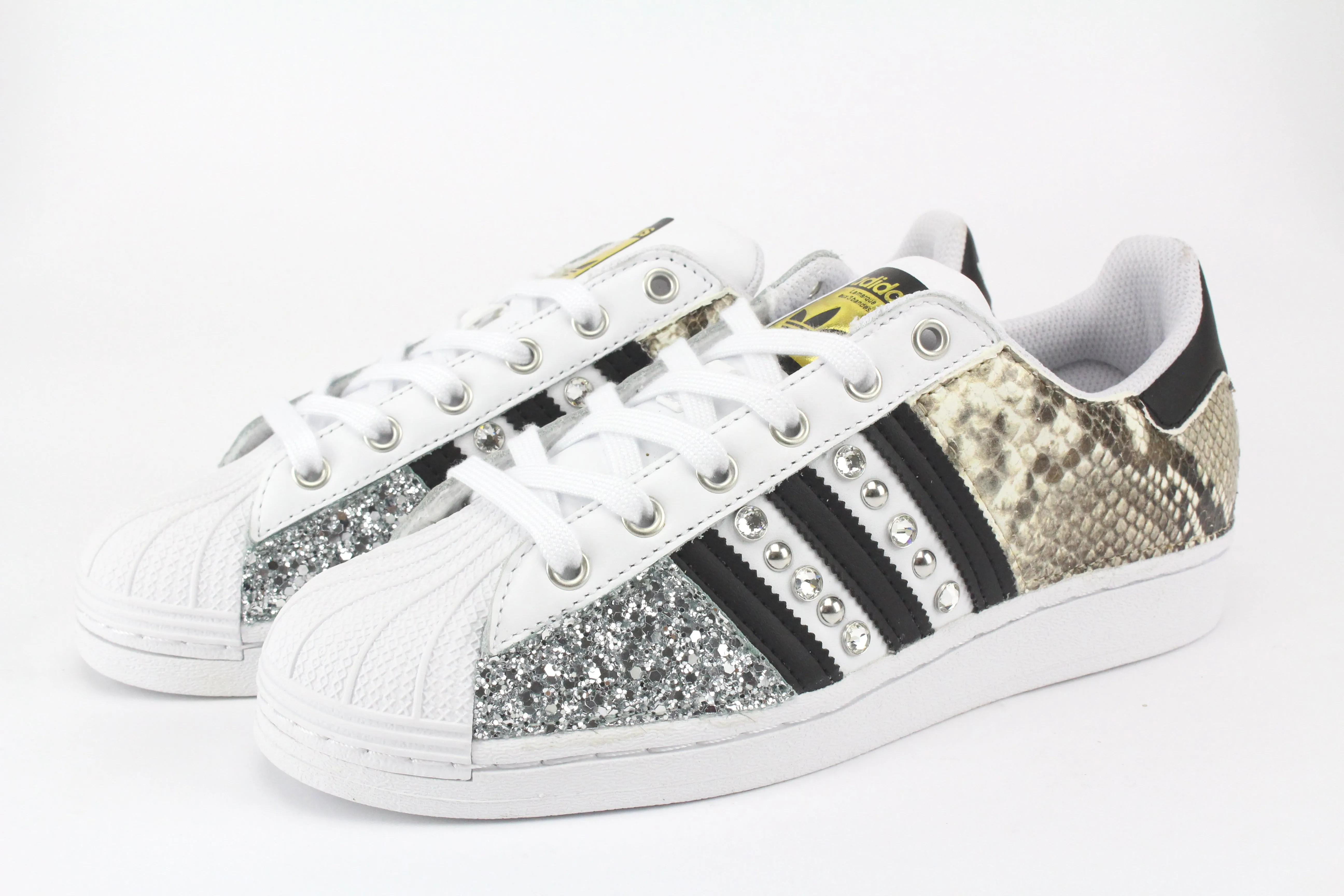 Pose Time Adidas Superstar Pitone Borchie Strass & Glitter Argento