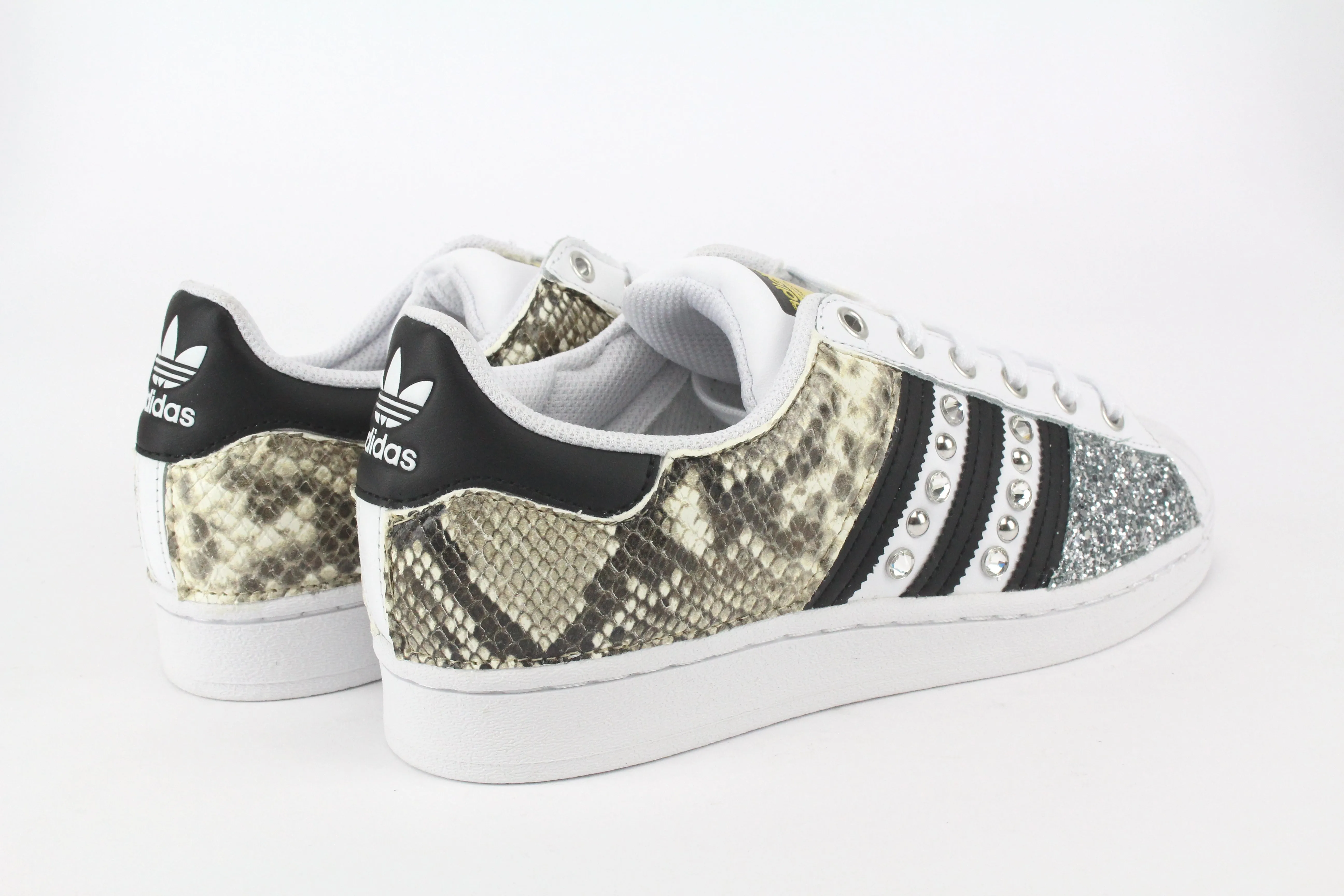 Adidas Superstar Pitone Borchie Strass & Glitter Argento Canvas Construction