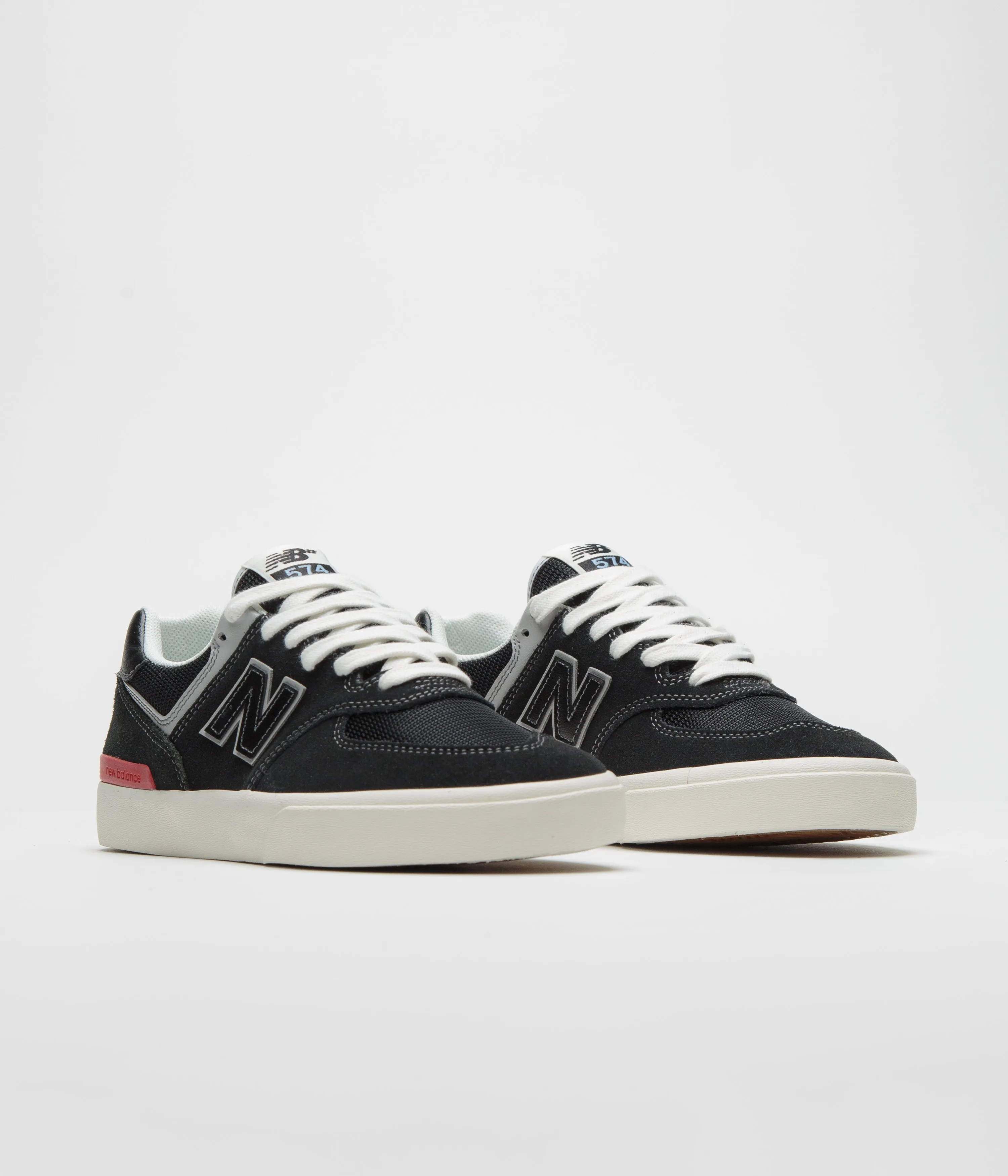 New Balance Numeric 574 Shoes - Black / White Color-Core Ankle Support Heel Safe