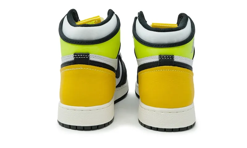 Square Toe Design LightweightUpper Nike Air Jordan 1 Retro High White Black Volt University Gold 555088-118