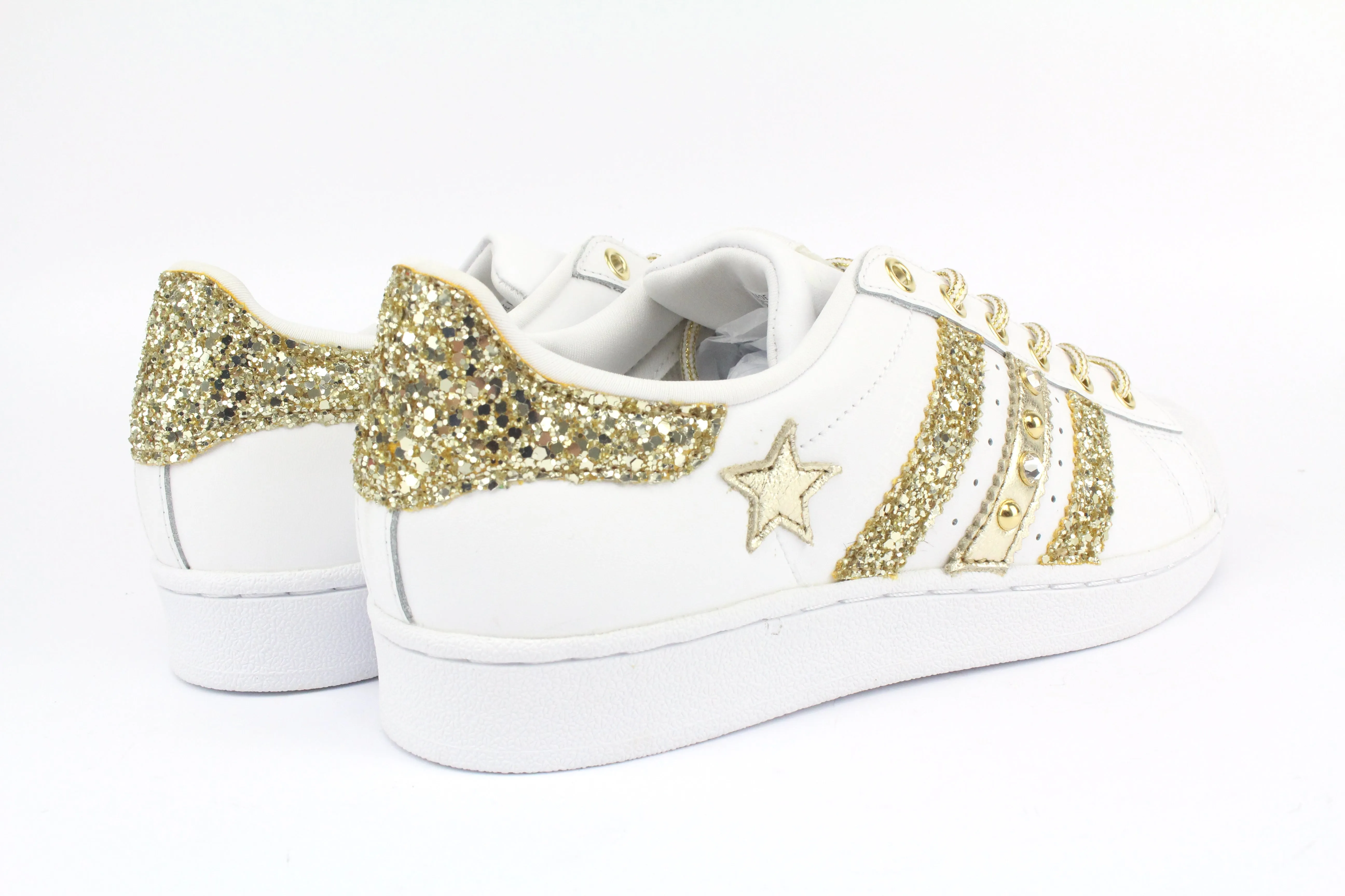 Adidas Superstar Glitter Gold Stella Gold Strass & Lacci Raso Chat Walk