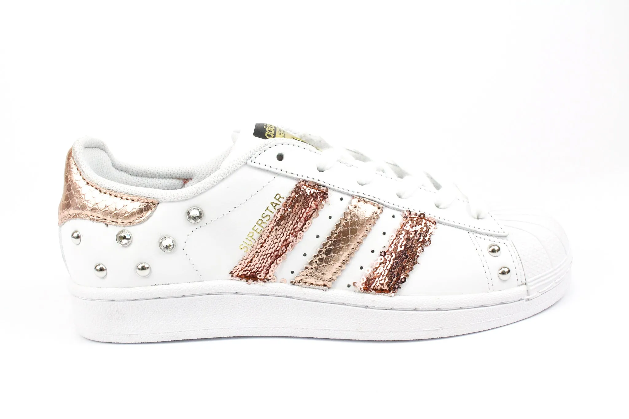 New York Adidas Superstar Pitone Laminato Rosa Rame Paillettes & Strass