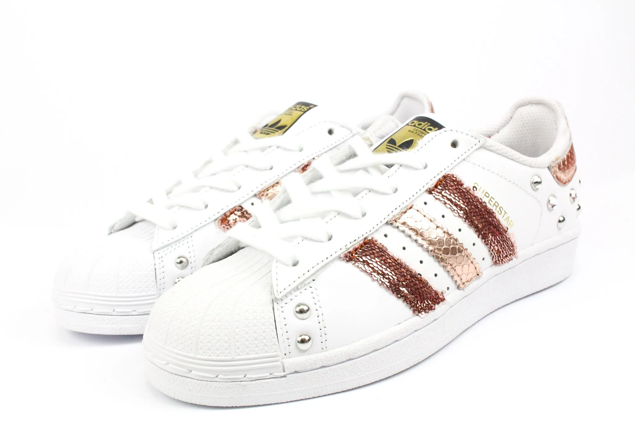 Lace   Up Design Wood Hike Adidas Superstar Pitone Laminato Rosa Rame Paillettes & Strass