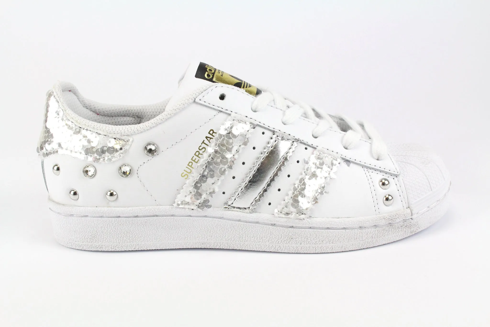 Adidas Superstar Silver Paillettes Strass & Borchie Foot Shape