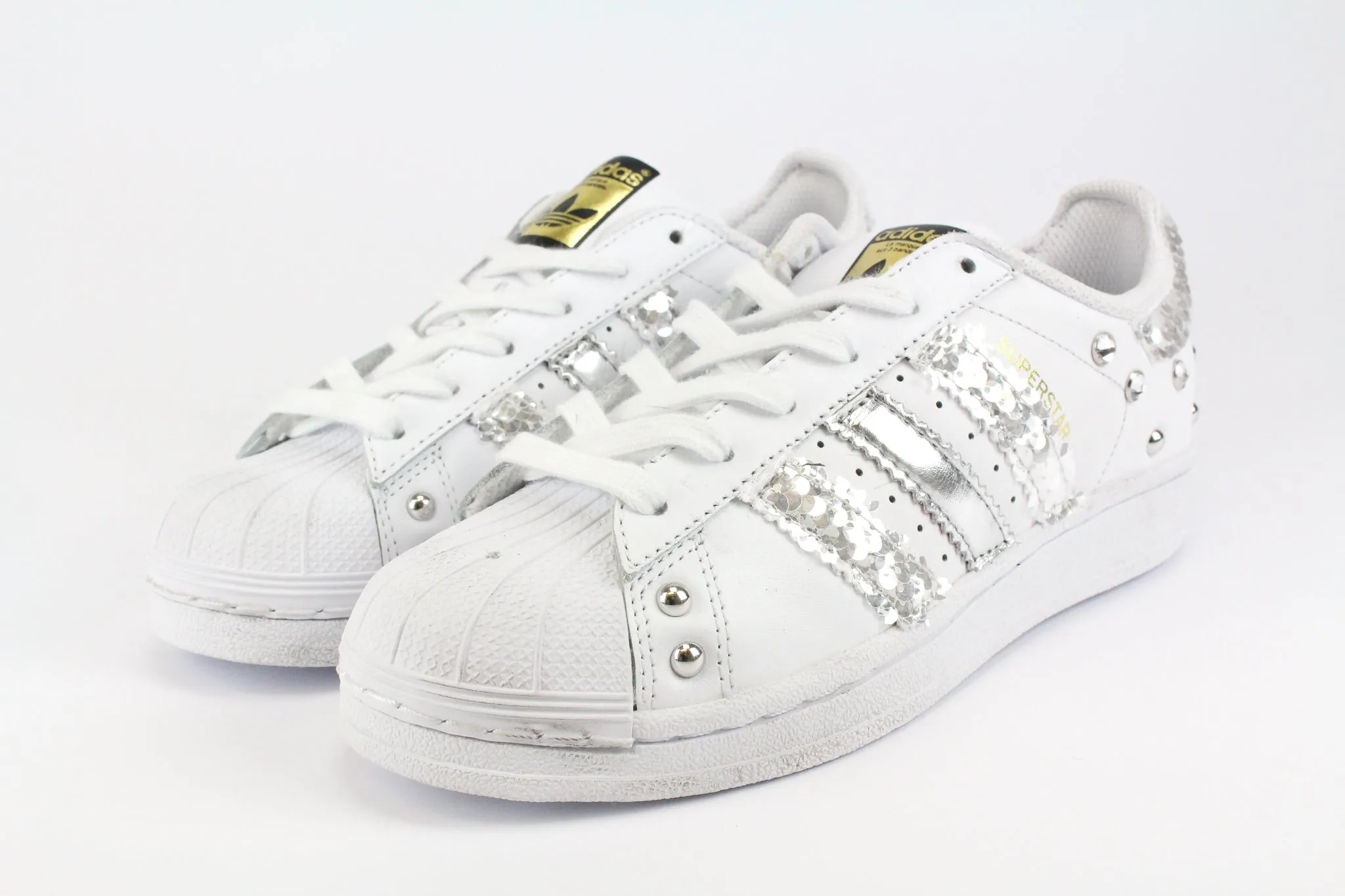 Adidas Superstar Silver Paillettes Strass & Borchie Smooth   finish