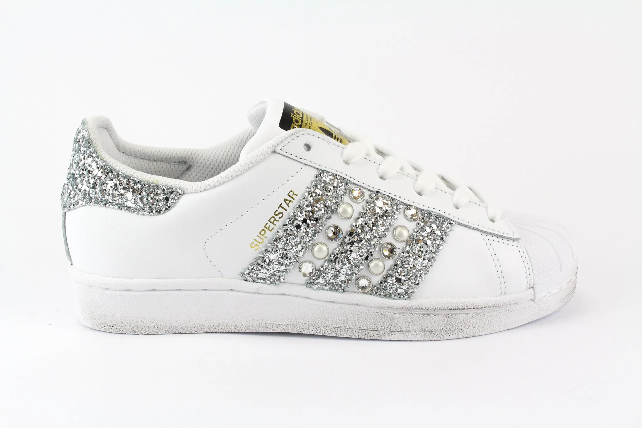 Adidas Superstar Silver Glitter Perle & Strass Comfort Function