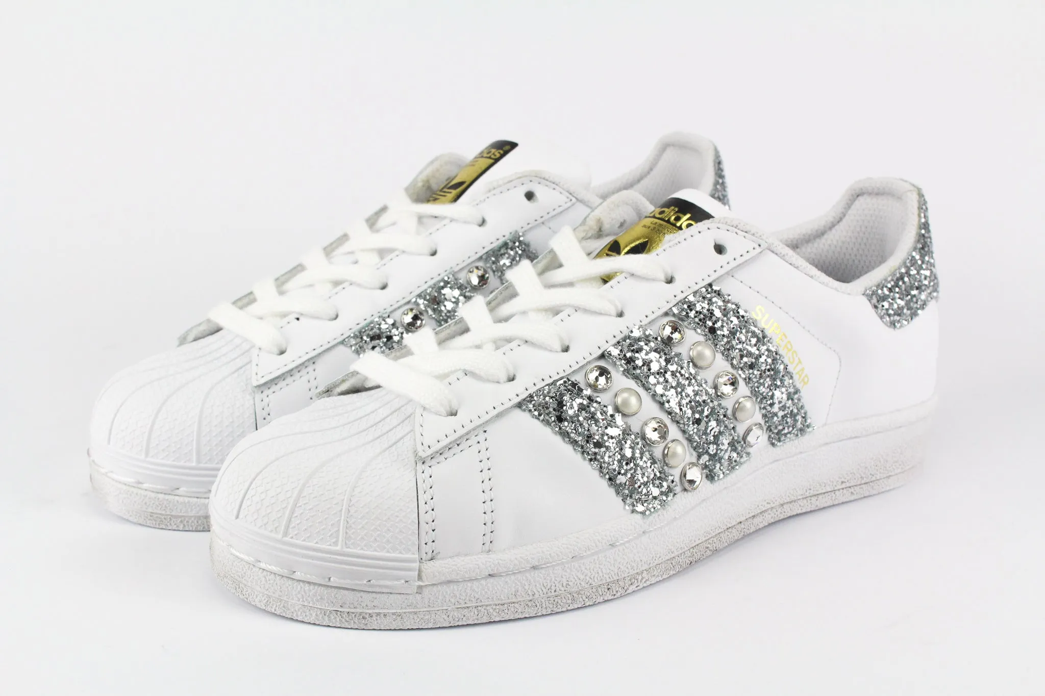 Sidewalk Walk Simple Build Adidas Superstar Silver Glitter Perle & Strass