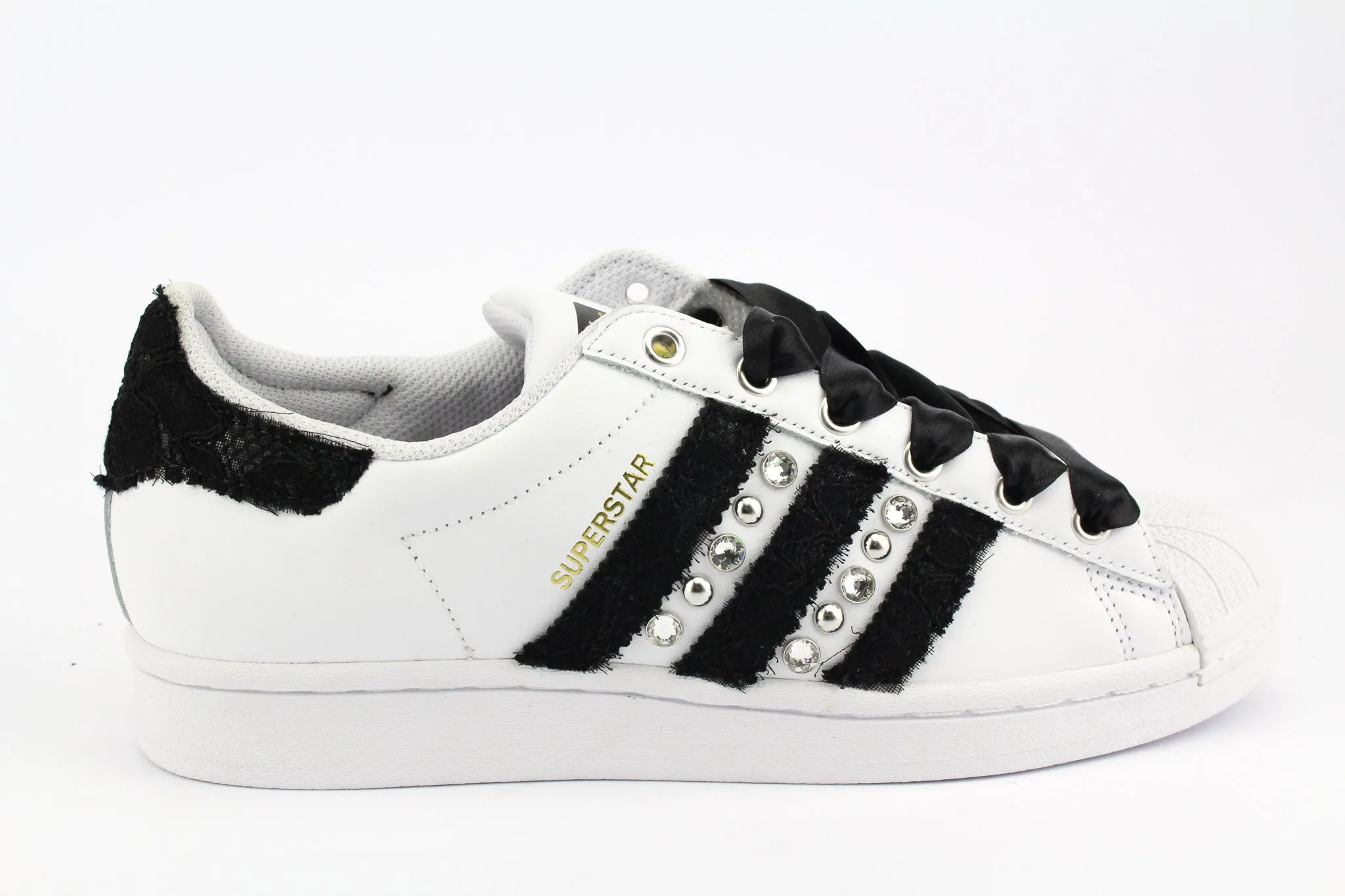 Adidas Superstar Black Pizzo Strass & Lacci Raso Cliff Jog