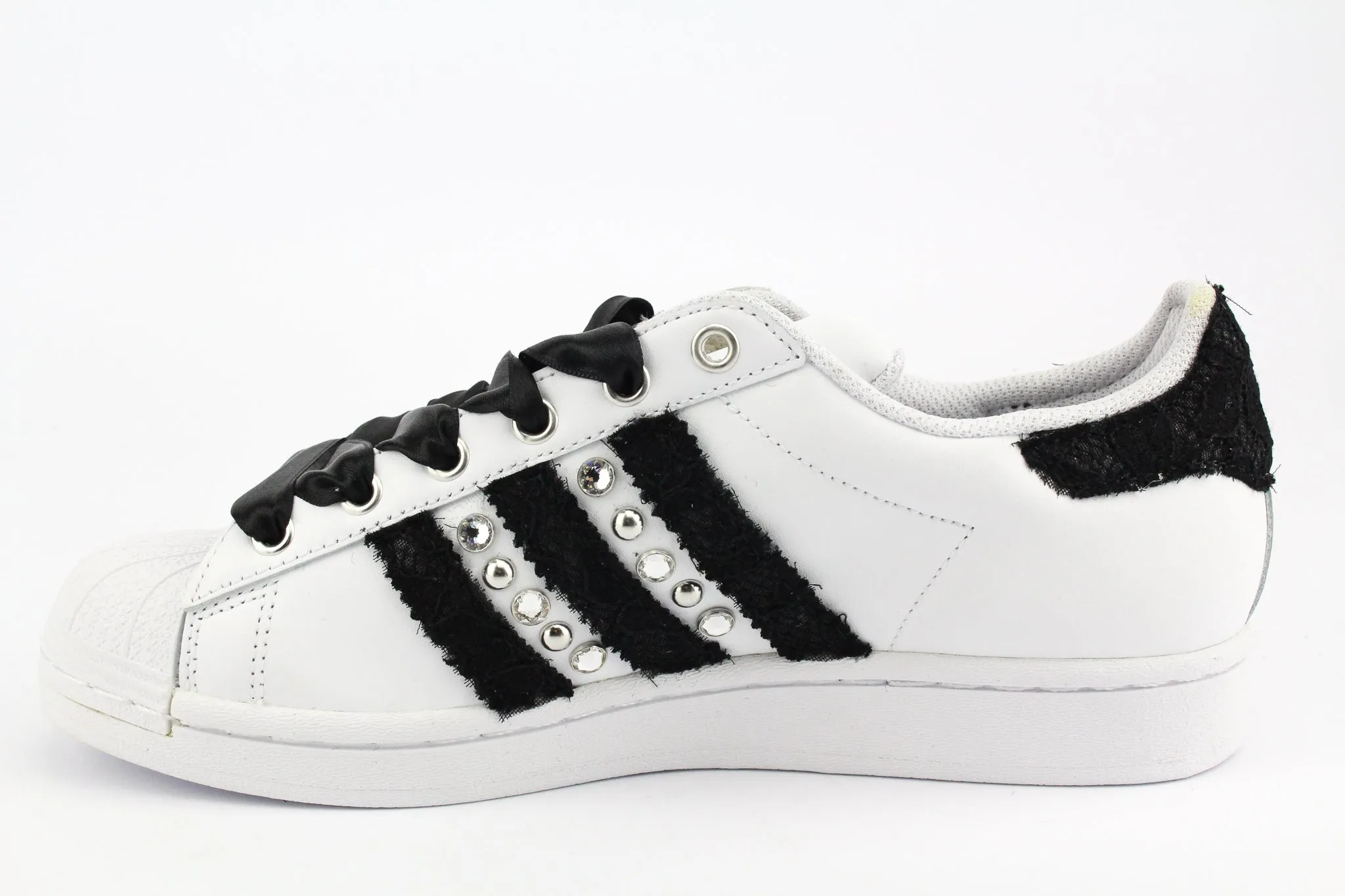 ShockAbsorbing Adidas Superstar Black Pizzo Strass & Lacci Raso