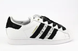 Adidas Superstar Black Pizzo Strass & Lacci Raso Cliff Jog
