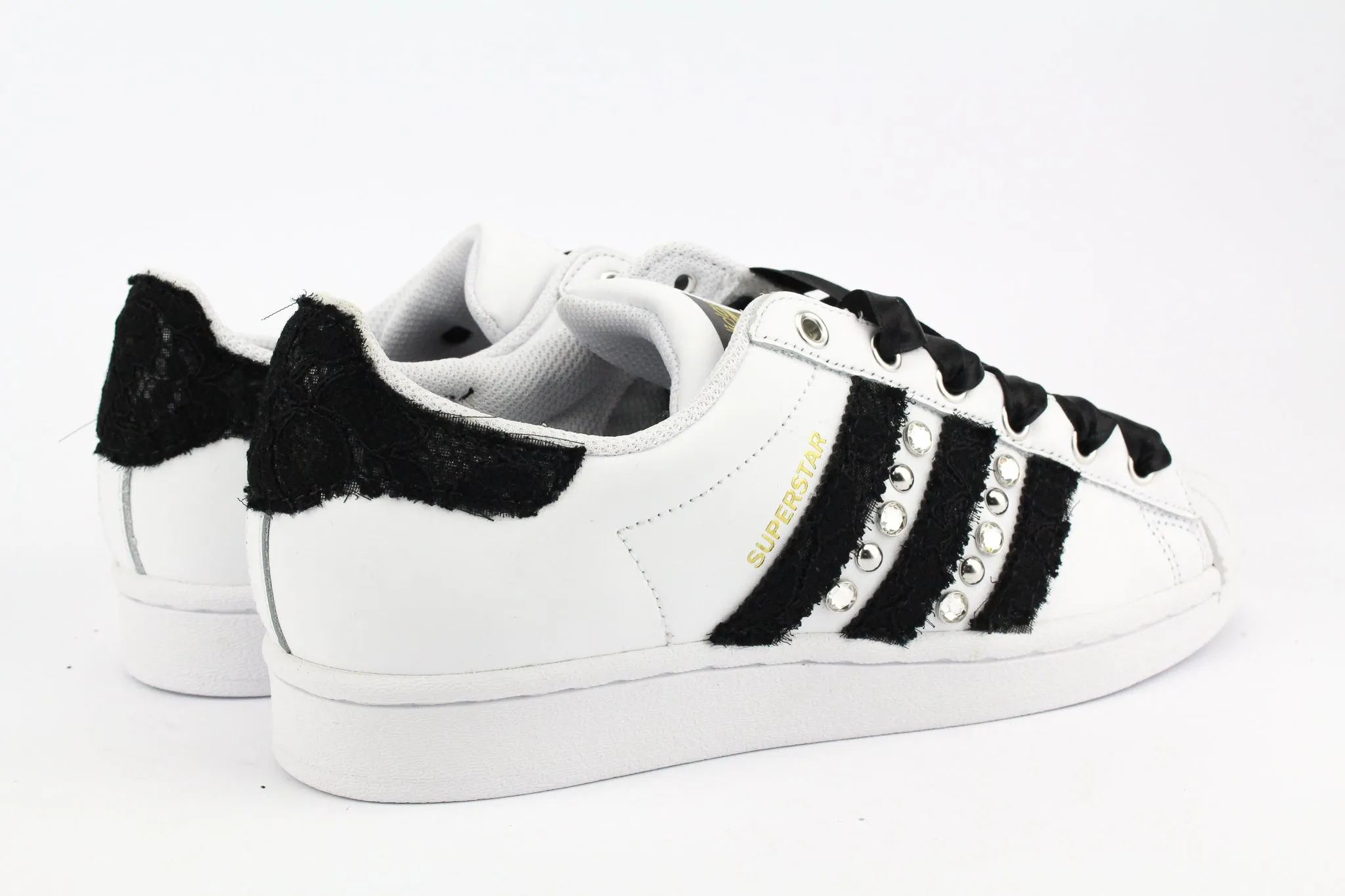 Noon Walk Adidas Superstar Black Pizzo Strass & Lacci Raso