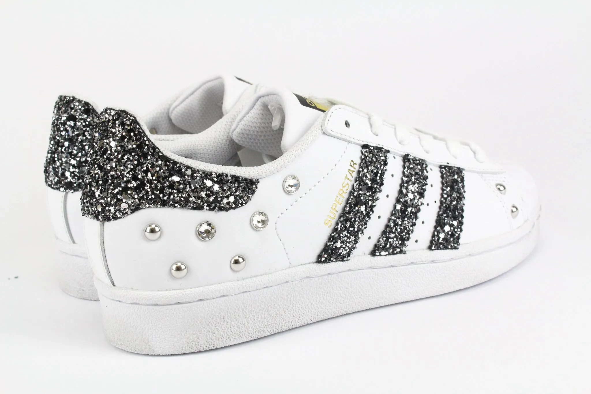 Adidas Superstar Black Silver Glitter & Strass Simple Line Canvas Construction