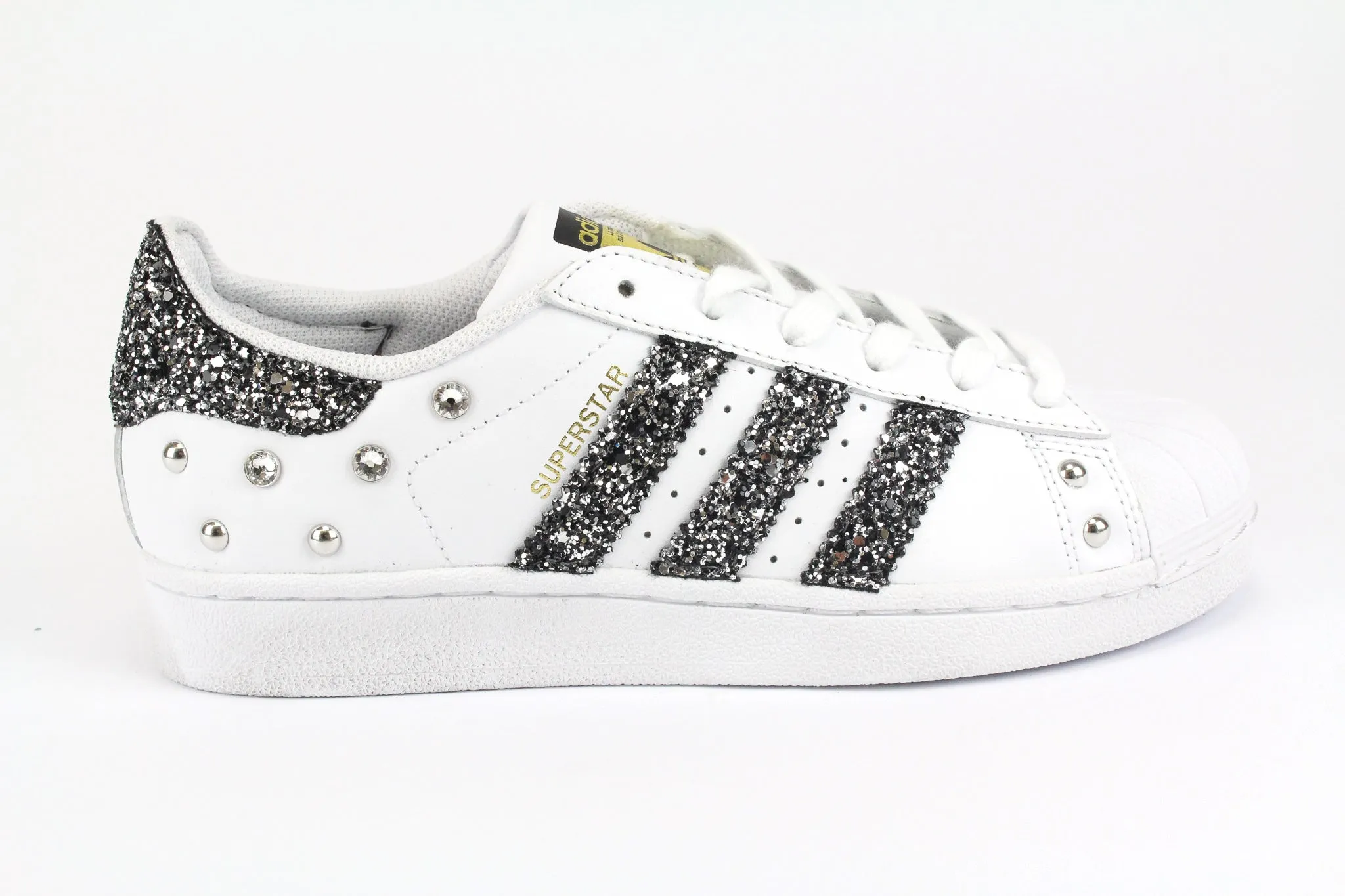 Modern Silhouette Adidas Superstar Black Silver Glitter & Strass