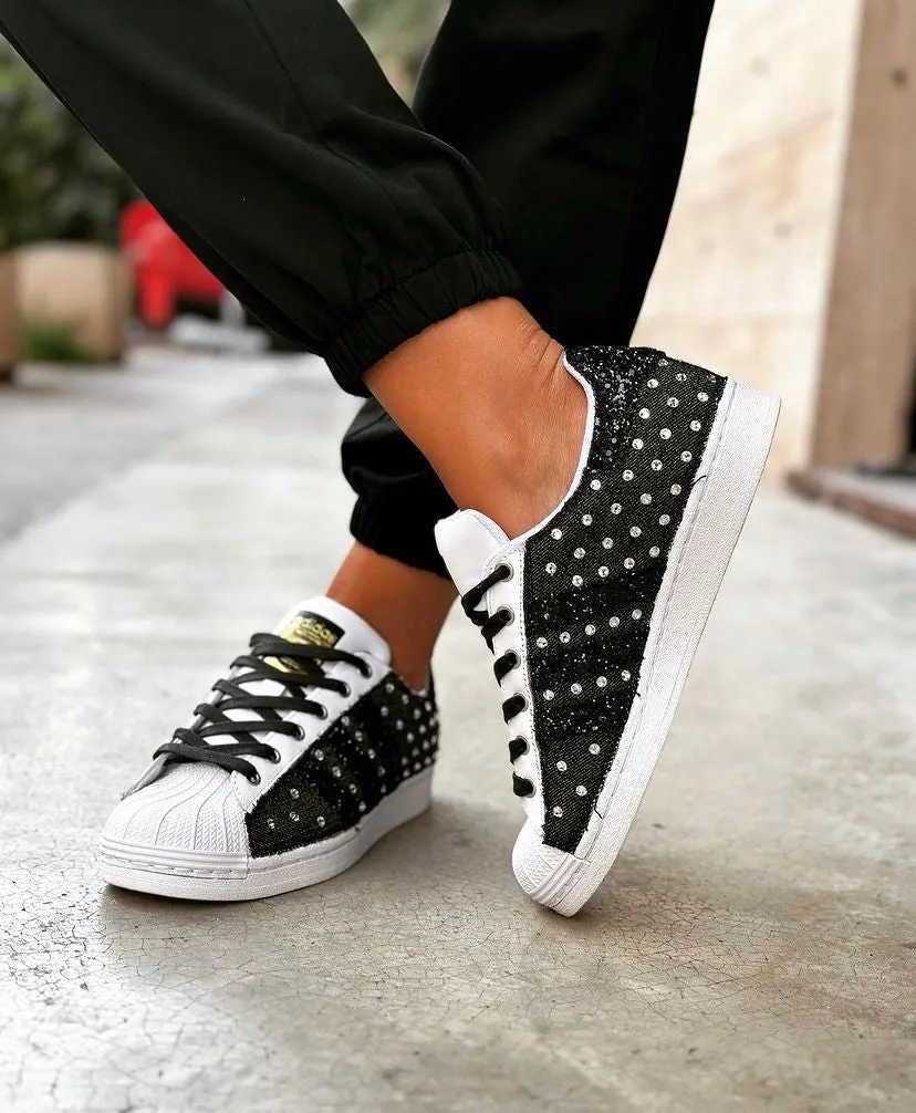 Adidas Superstar Black Jeans & Strass Termo Relaxed Feel synthetic material