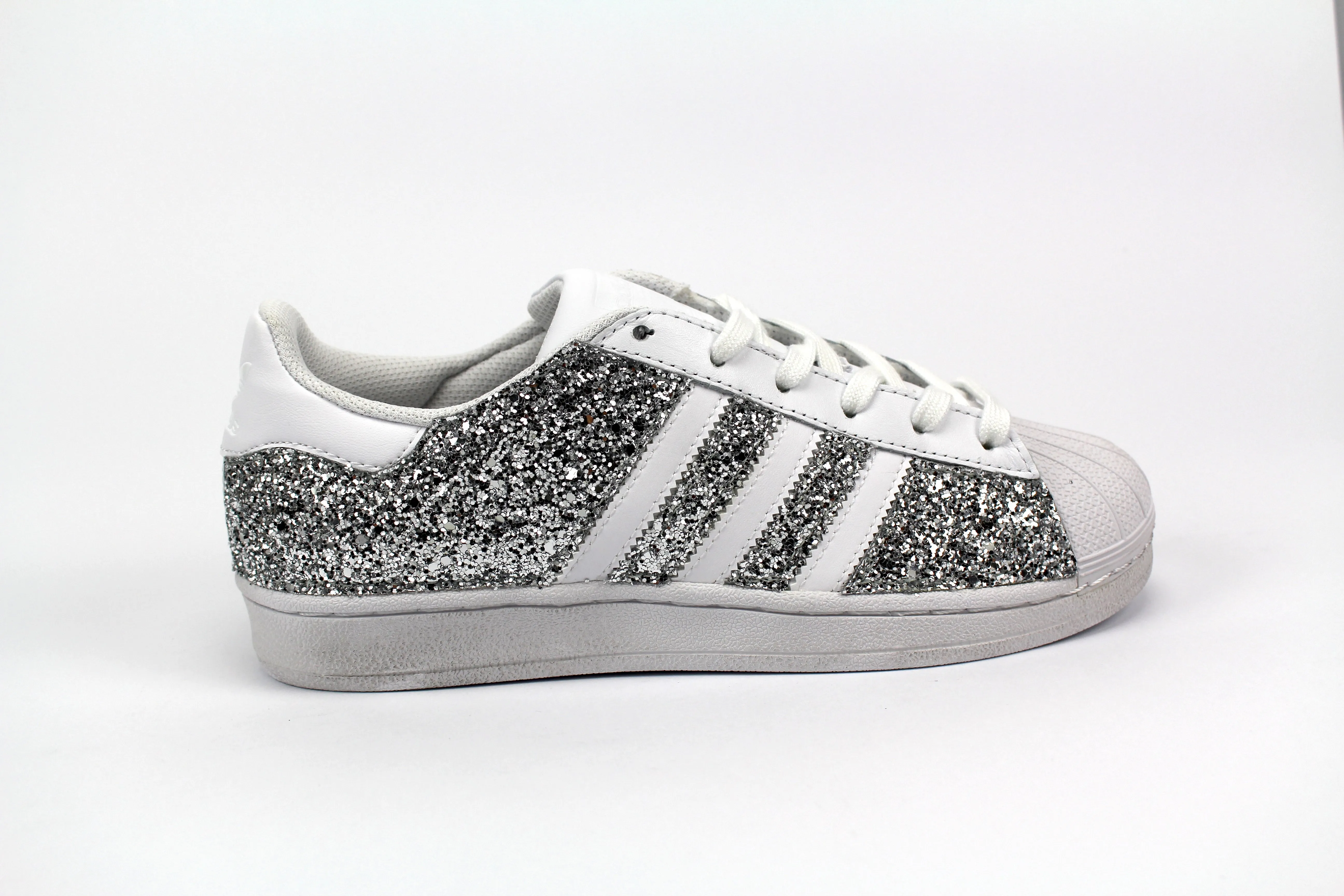 Adidas Superstar White & Total Glitter Silver Office Casual