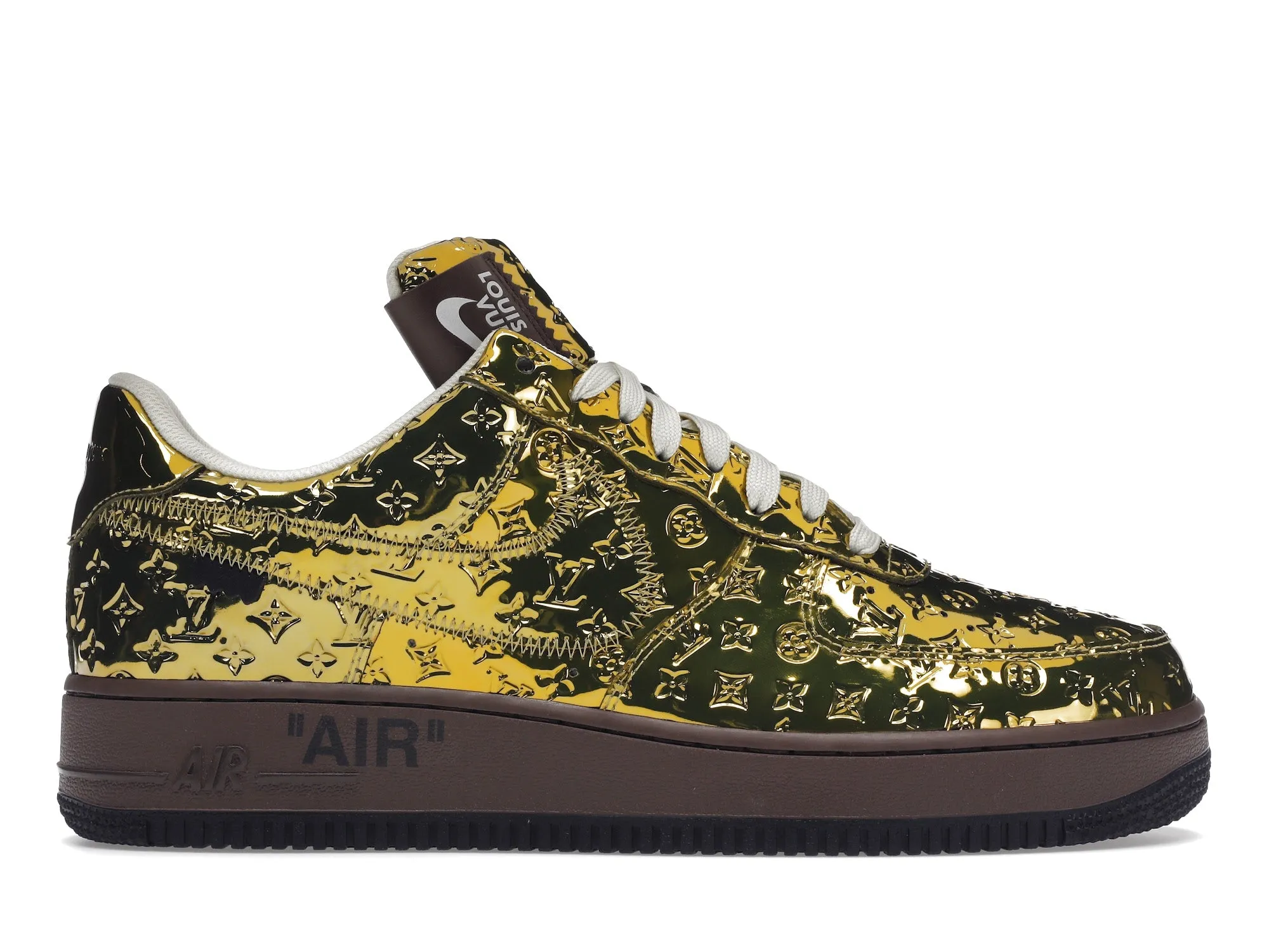 Unisex Look Compact Louis Vuitton Nike Air Force 1 Low By Virgil Abloh Metallic Gold