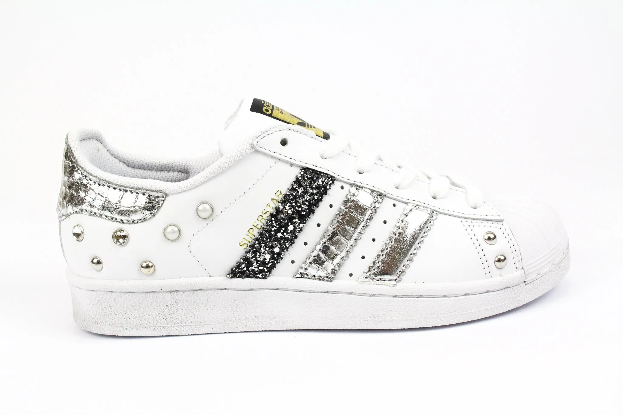 College Style Indoor Outdoor Adidas Superstar Cocco Laminato Glitter & Strass