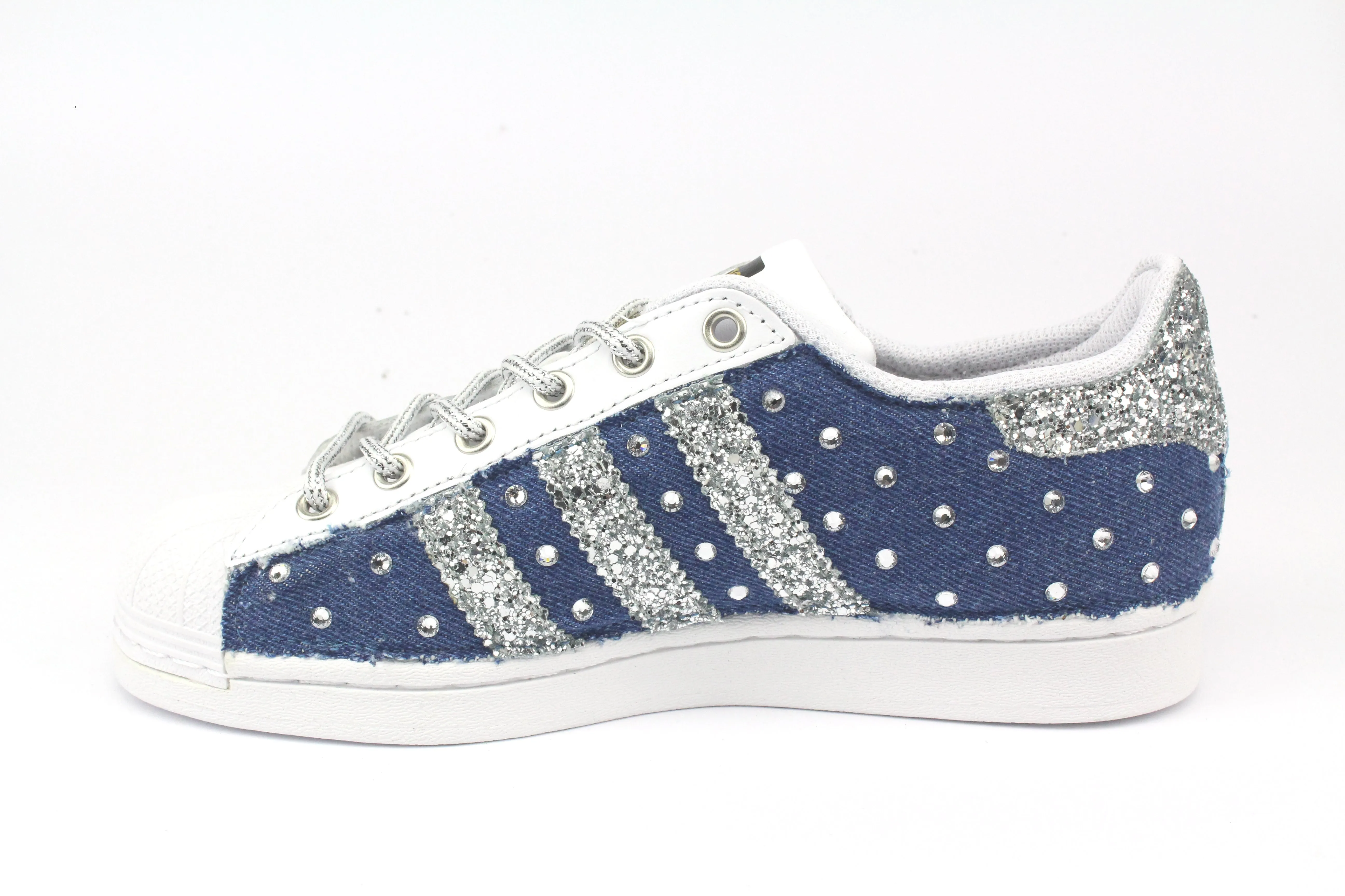 Peace Step Adidas Superstar Denim Jeans & Strass Termo