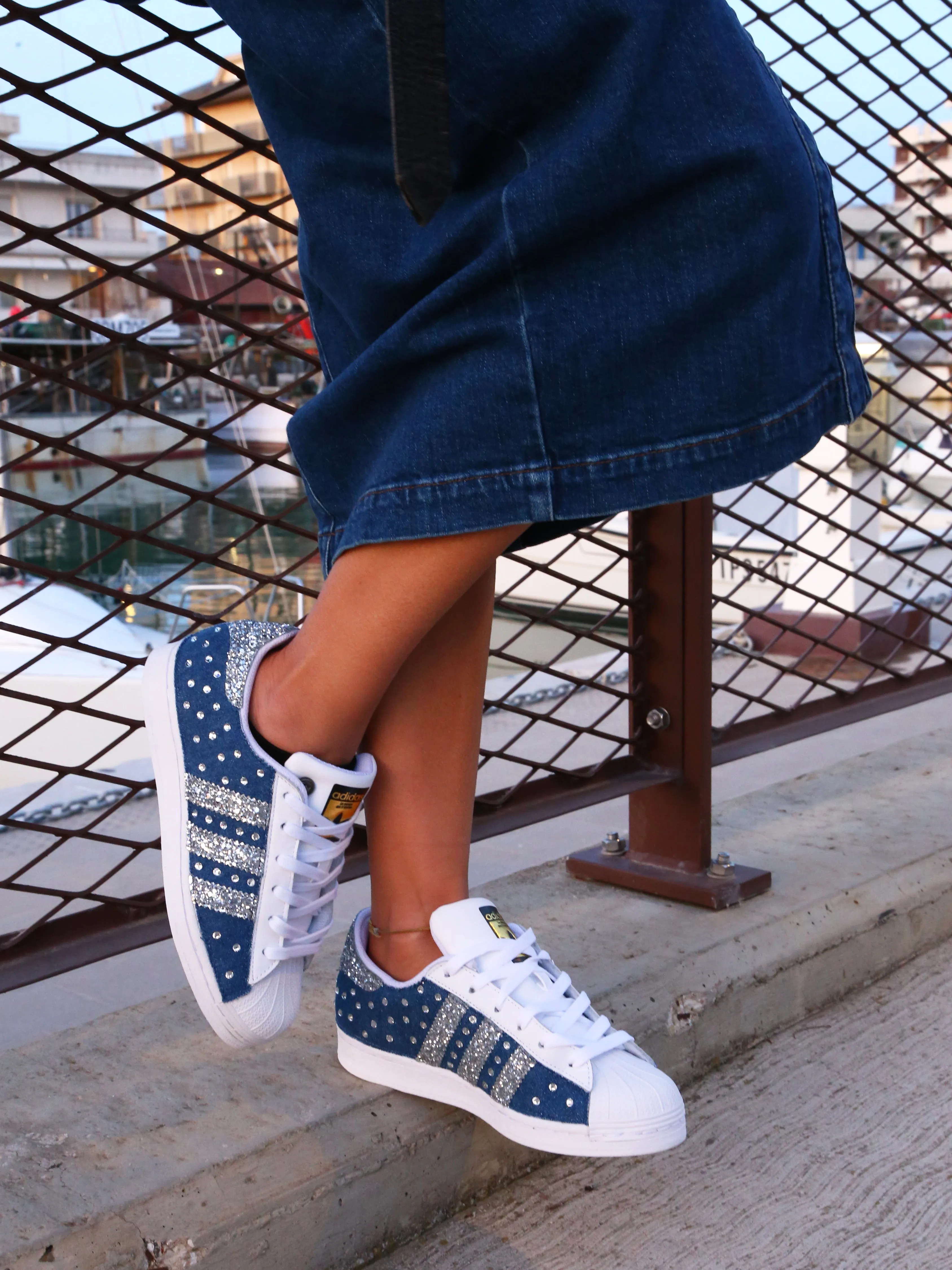 Hook And Loop Adidas Superstar Denim Jeans & Strass Termo