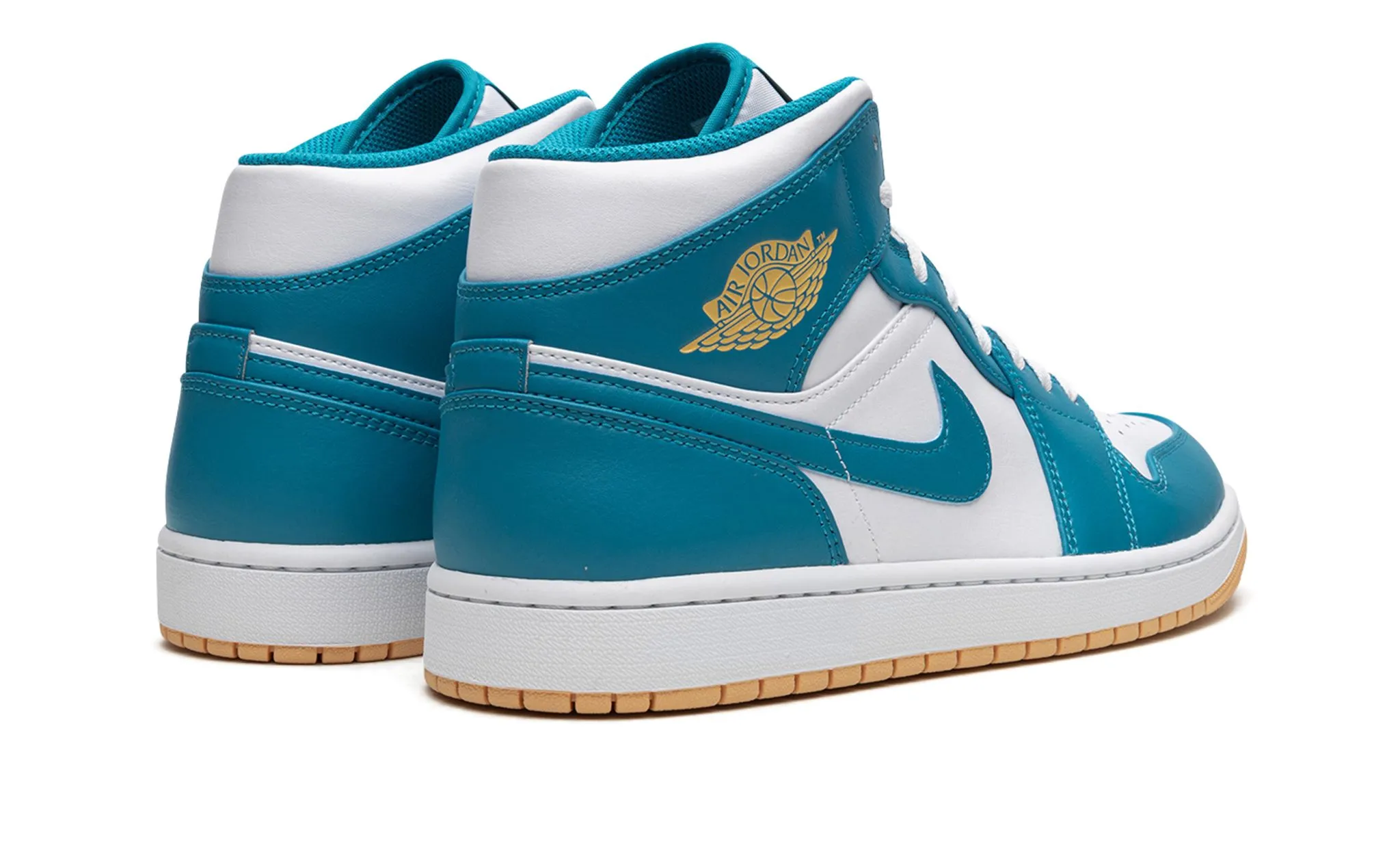 Air Jordan 1 Mid Aquatone Gold White Wood Jog Film Shoot