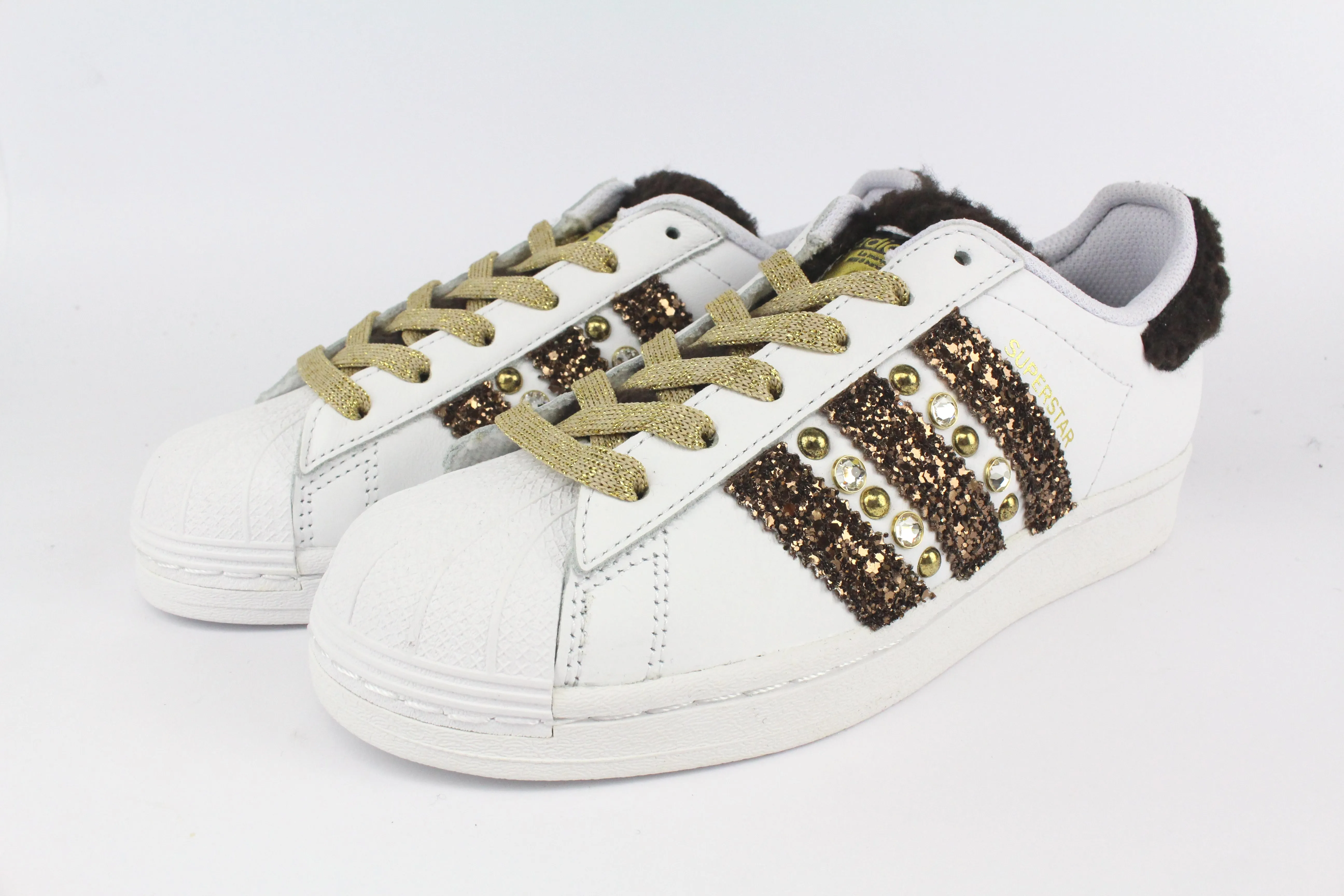 Breathable Canvas Adidas Superstar Lamb Brown & Glitter