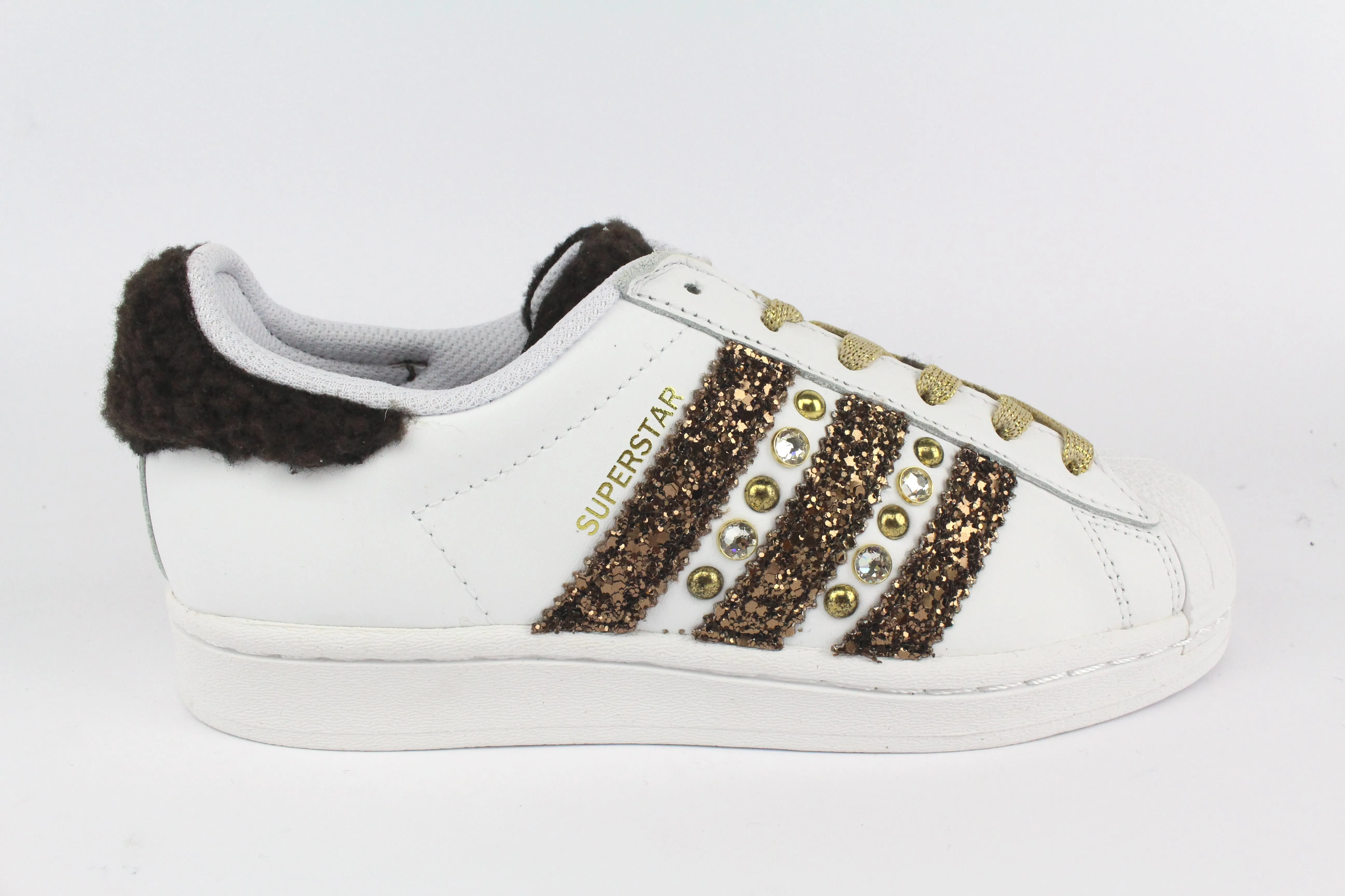 Cushioned Walk Crisp Finish Adidas Superstar Lamb Brown & Glitter