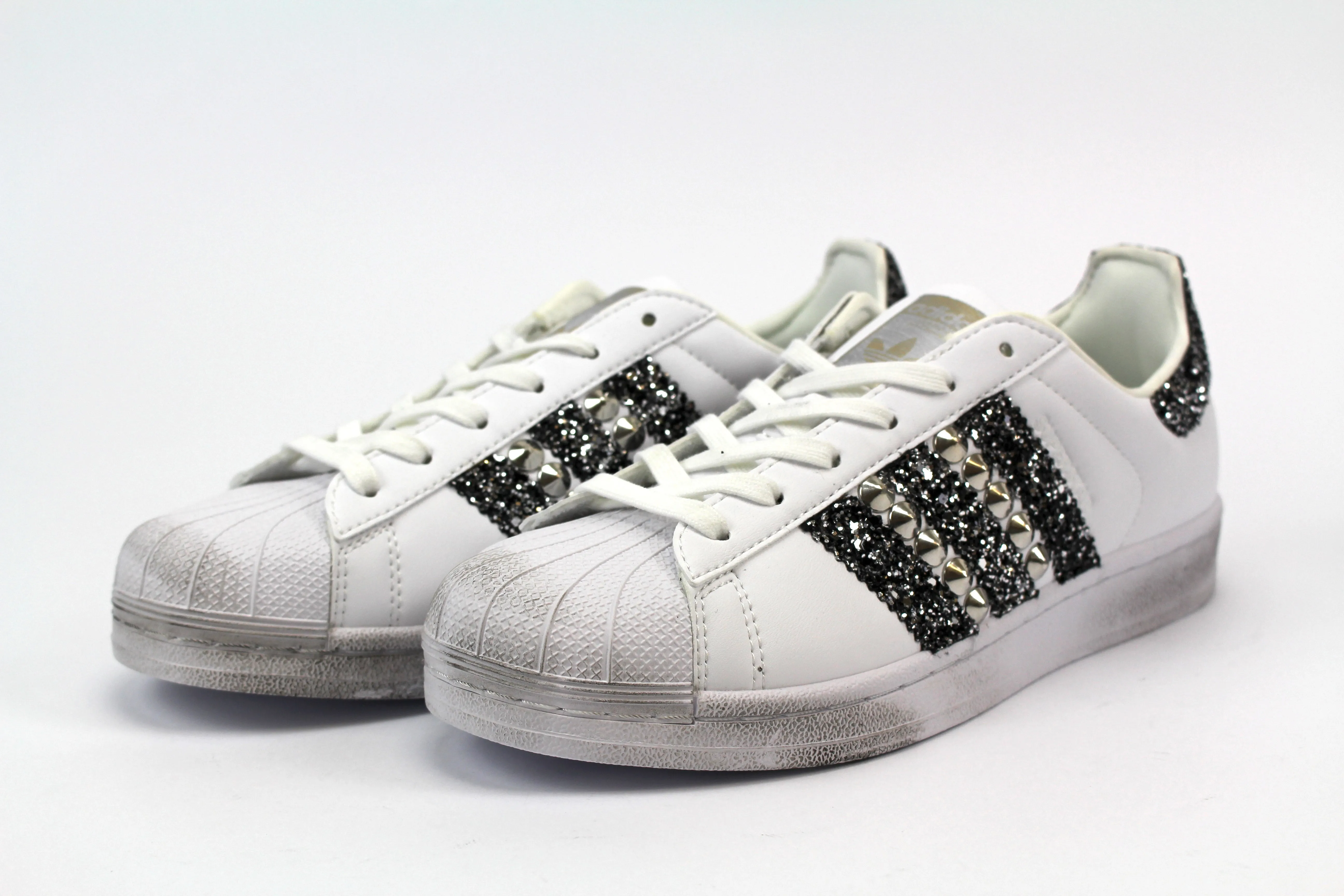 Comfort Technology Dry Feet Adidas Superstar Black Silver Glitter & Borchie