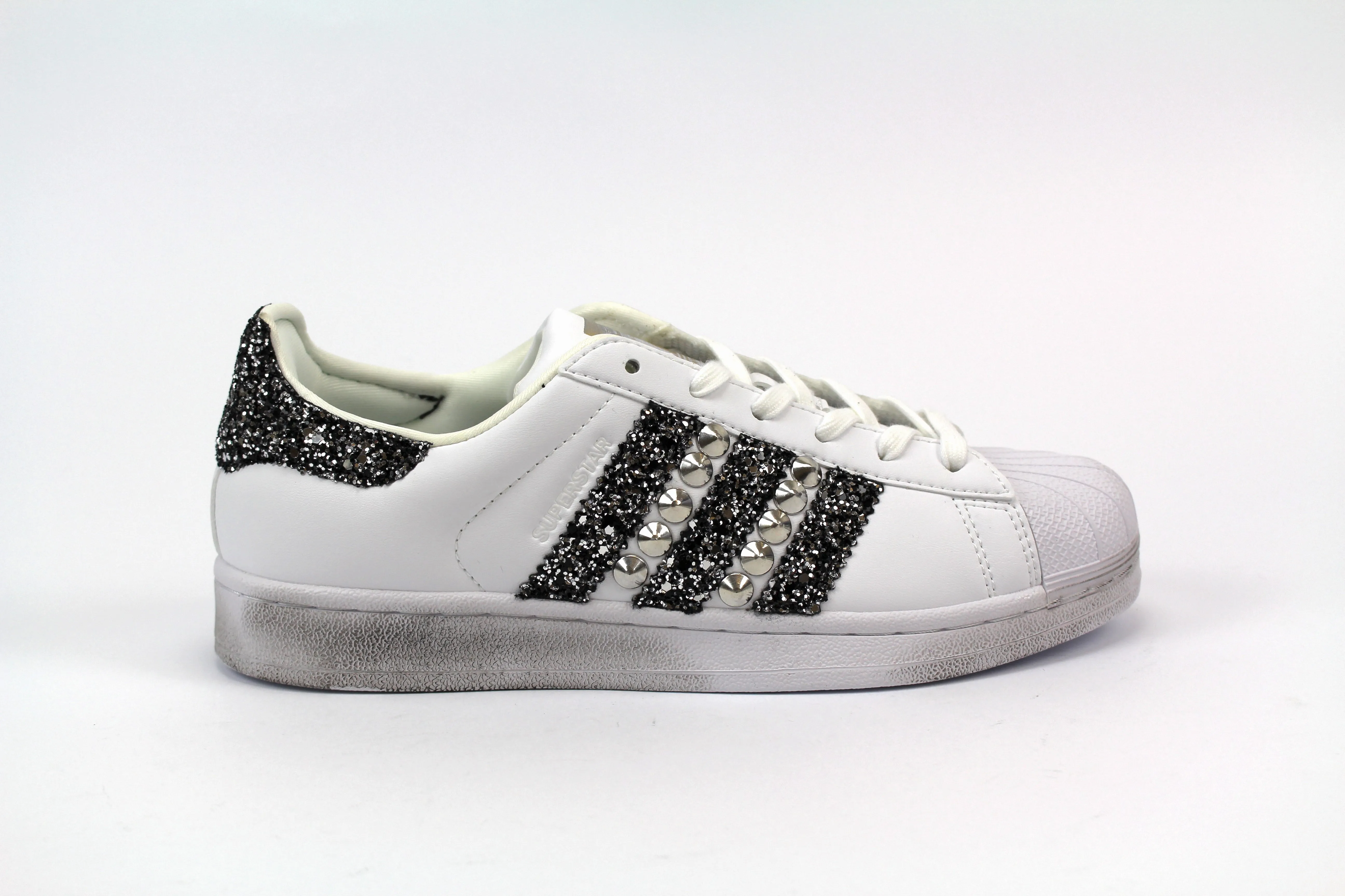 Premium Walk Adidas Superstar Black Silver Glitter & Borchie