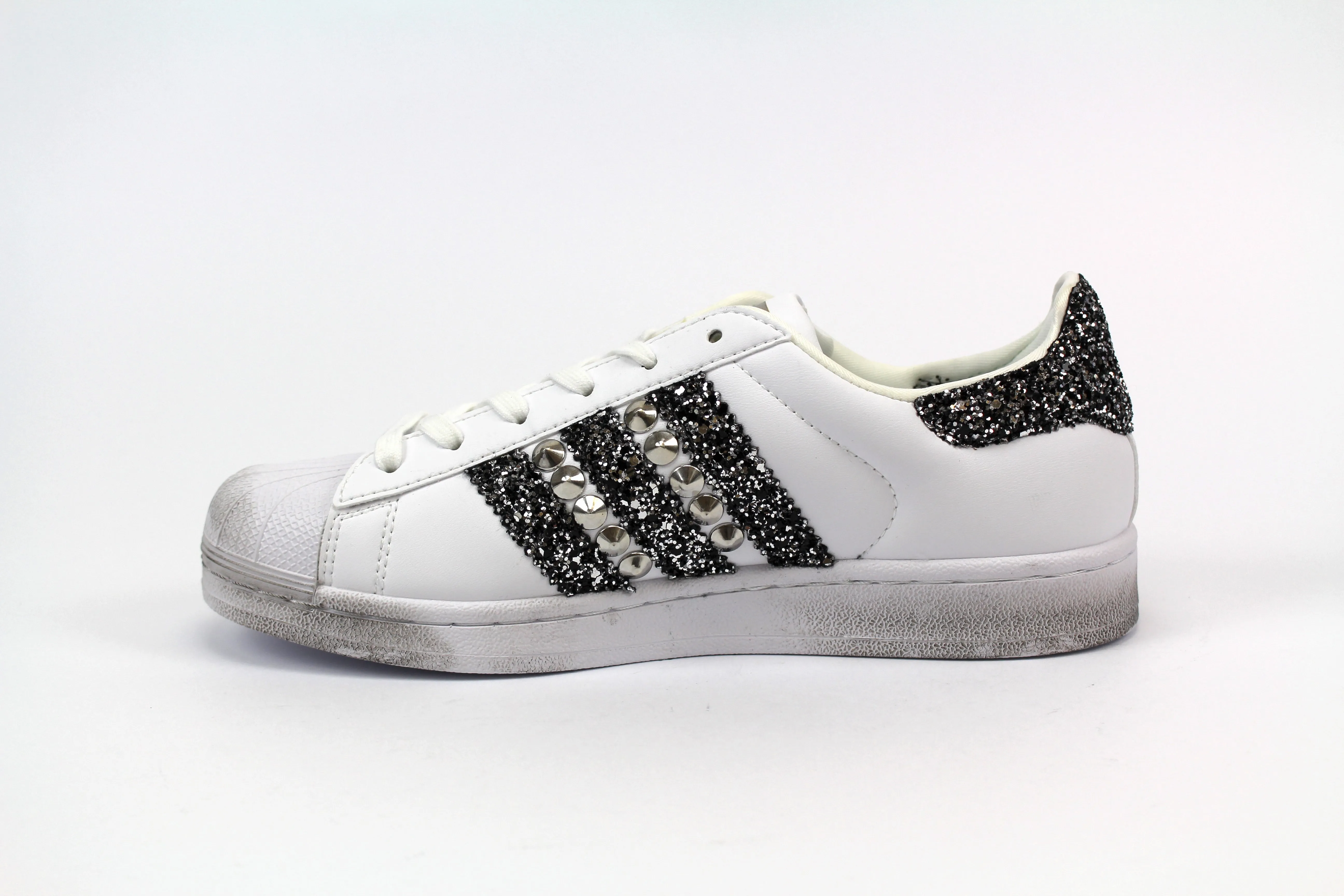 Simple Walk Adidas Superstar Black Silver Glitter & Borchie