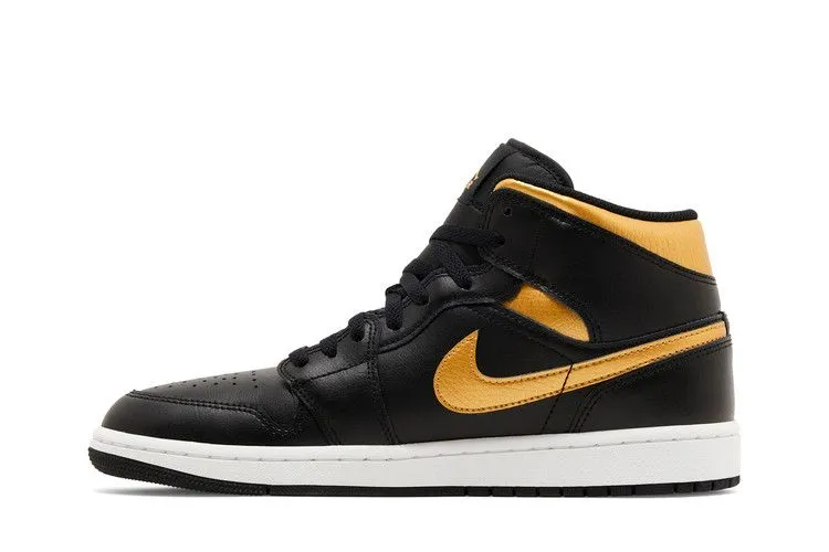 Elastic Material Air Jordan 1 Mid 'Black Metallic Gold'