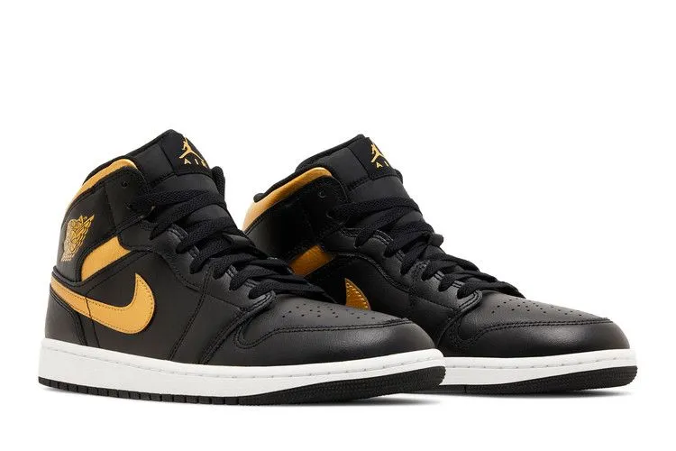 Air Jordan 1 Mid 'Black Metallic Gold' Comfort arch Simple Match