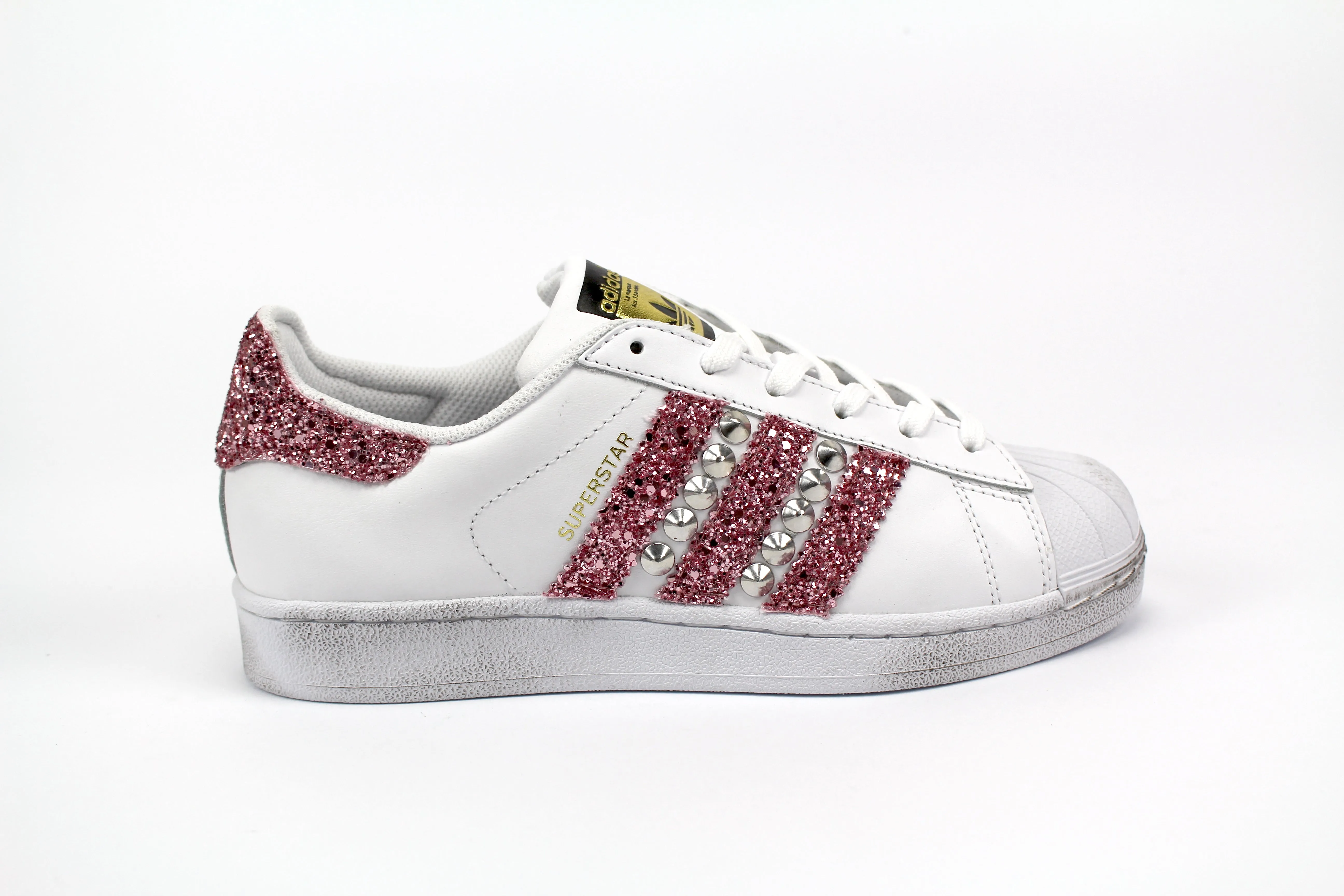 High-Quality Shoes Heel Design Adidas Superstar Pink Glitter e Borchie