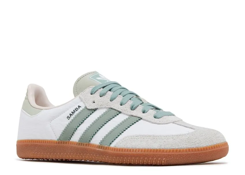 Adidas Samba OG White Silver Green Treaded Sole Roomie Fit