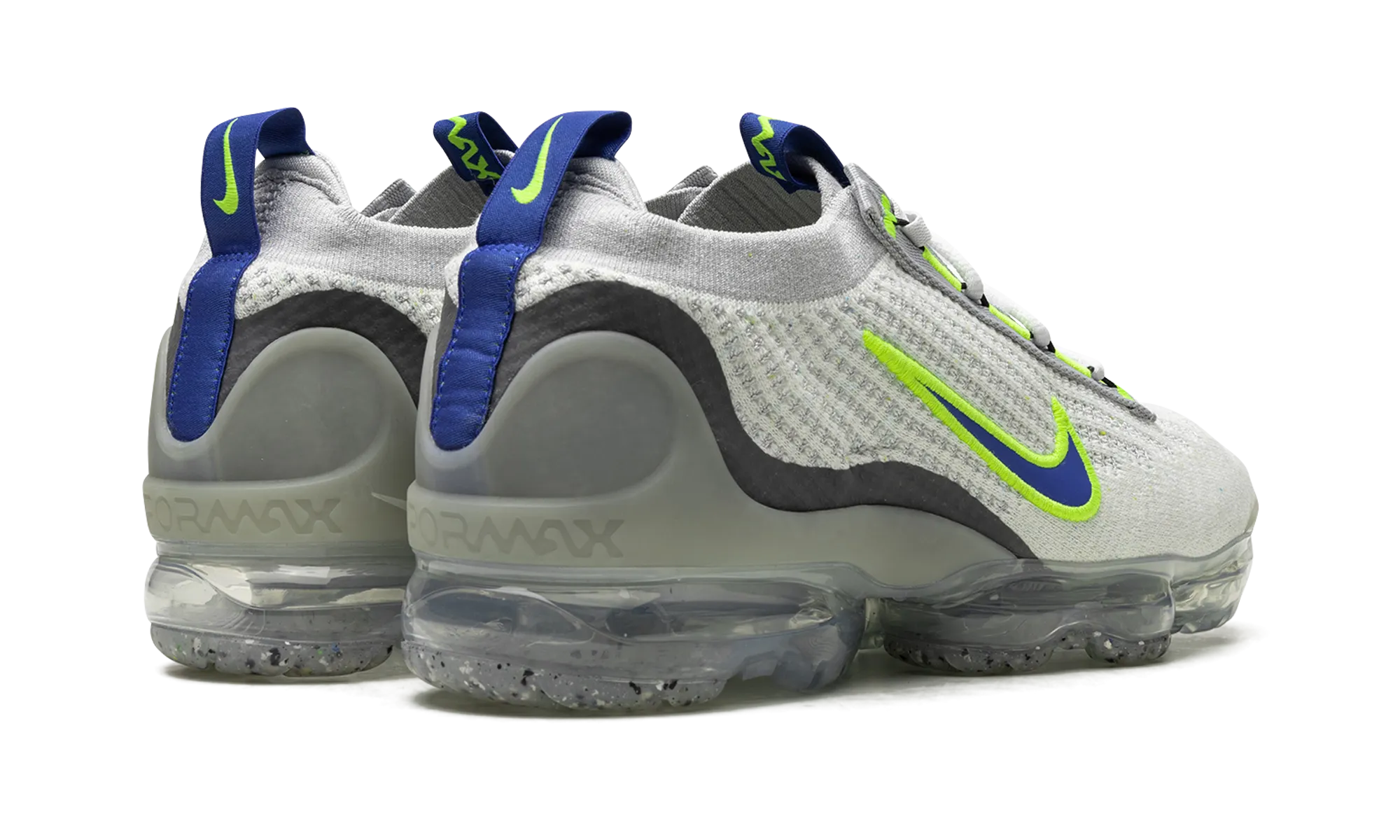 AIR VAPORMAX 2021 FK "White Royal Volt" running in a bike lane area shoes