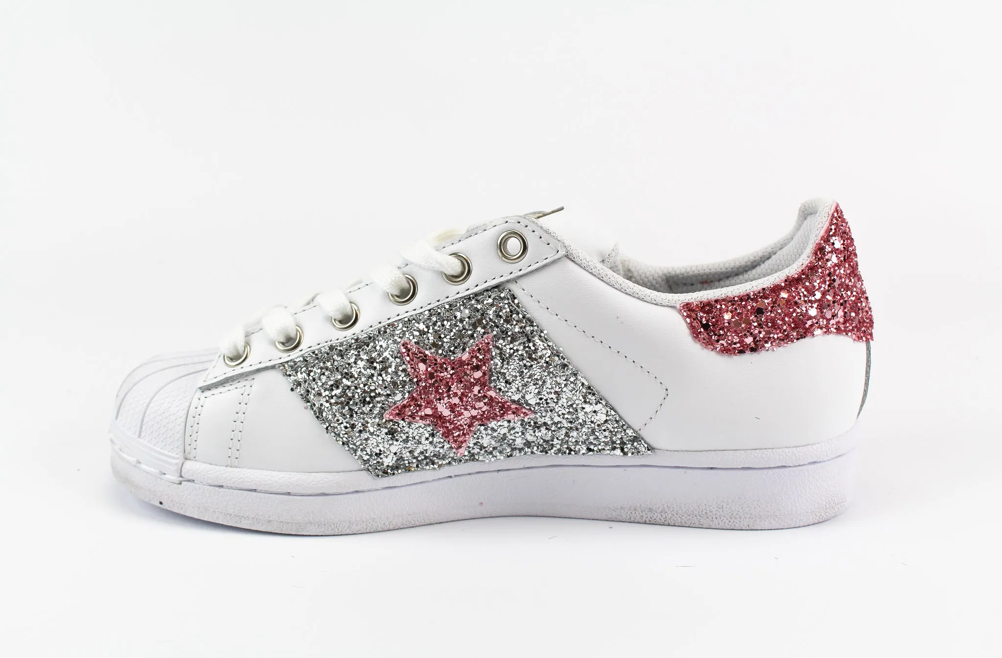 Cherry Pop Canvas Construction Adidas Superstar Stella Pink & Silver Glitter
