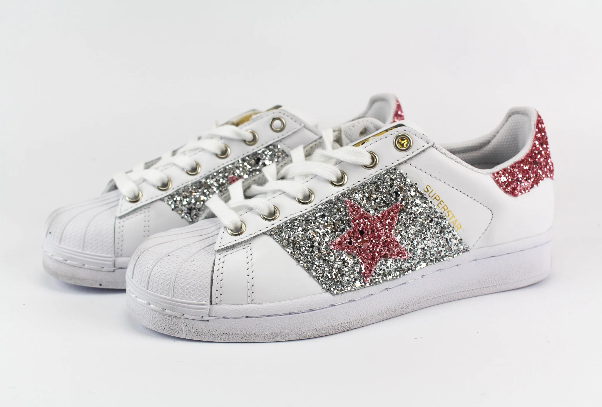 Adidas Superstar Stella Pink & Silver Glitter lace up closure Comfort Memory Foam