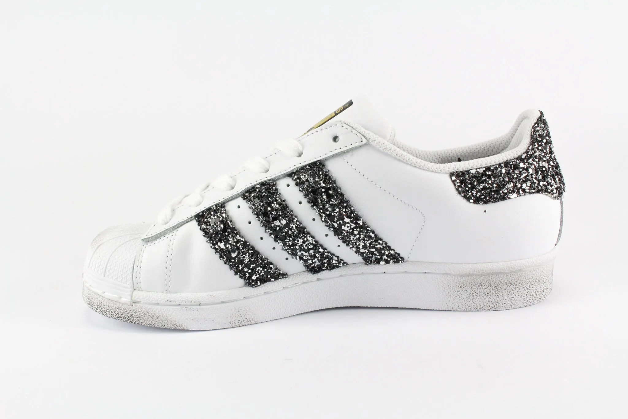 Adidas Superstar Black Silver Glitter Everyday Pair Soft Hike