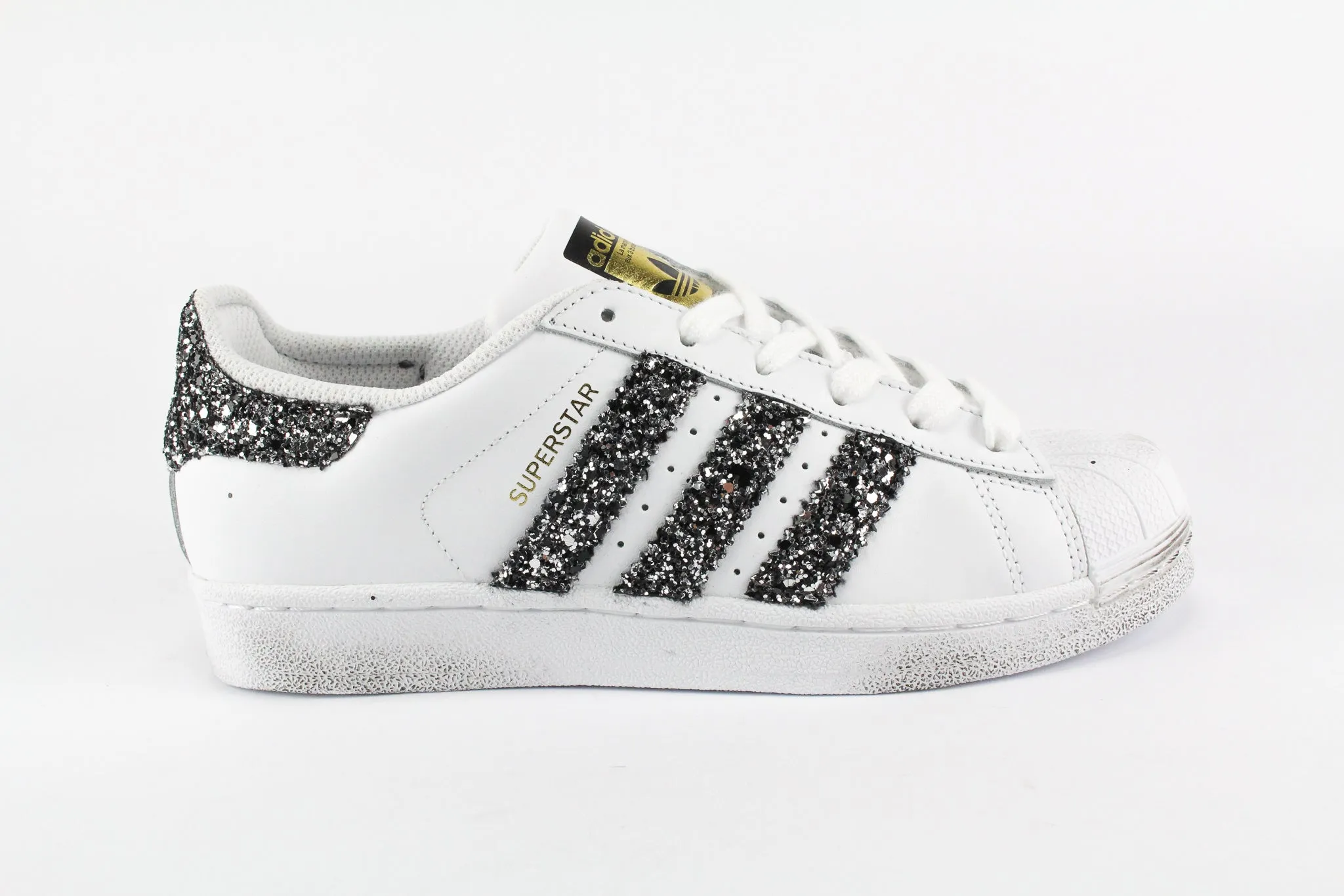 Flower Step Adidas Superstar Black Silver Glitter