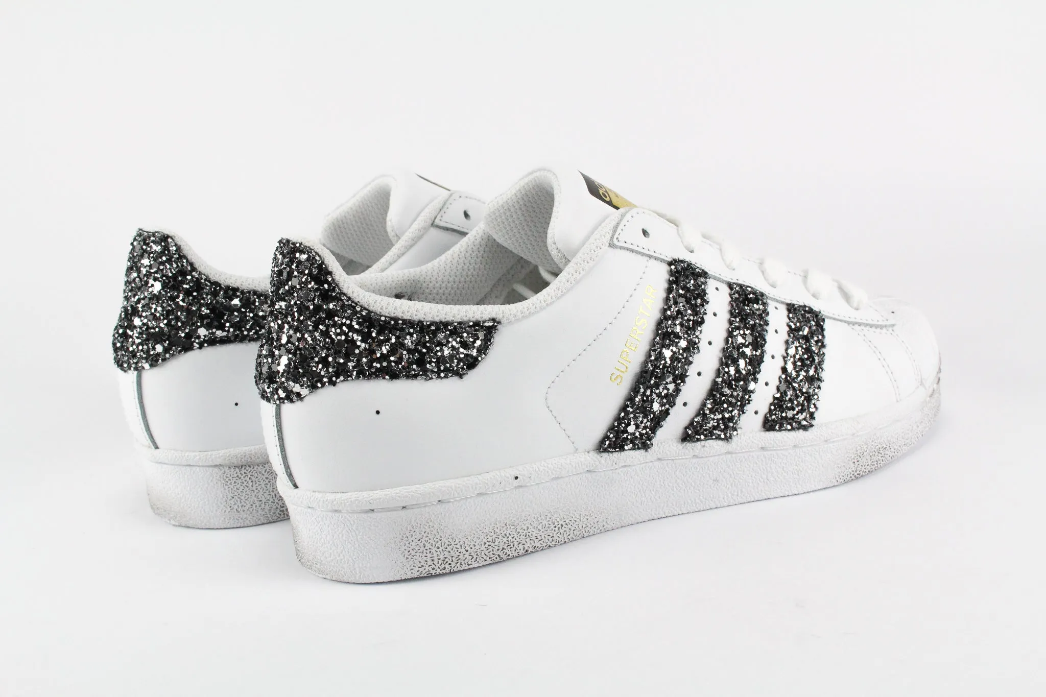 Calm Move Wear Anywhere Adidas Superstar Black Silver Glitter