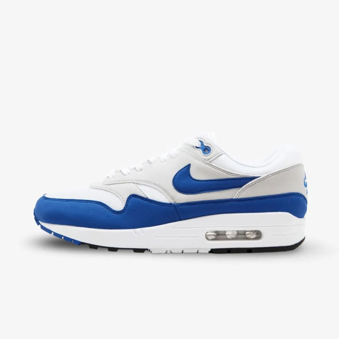 (Men's) Nike Air Max 1 Anniversary 'Royal' (2017 Restock) 908375-102 running on flat terrain shoes