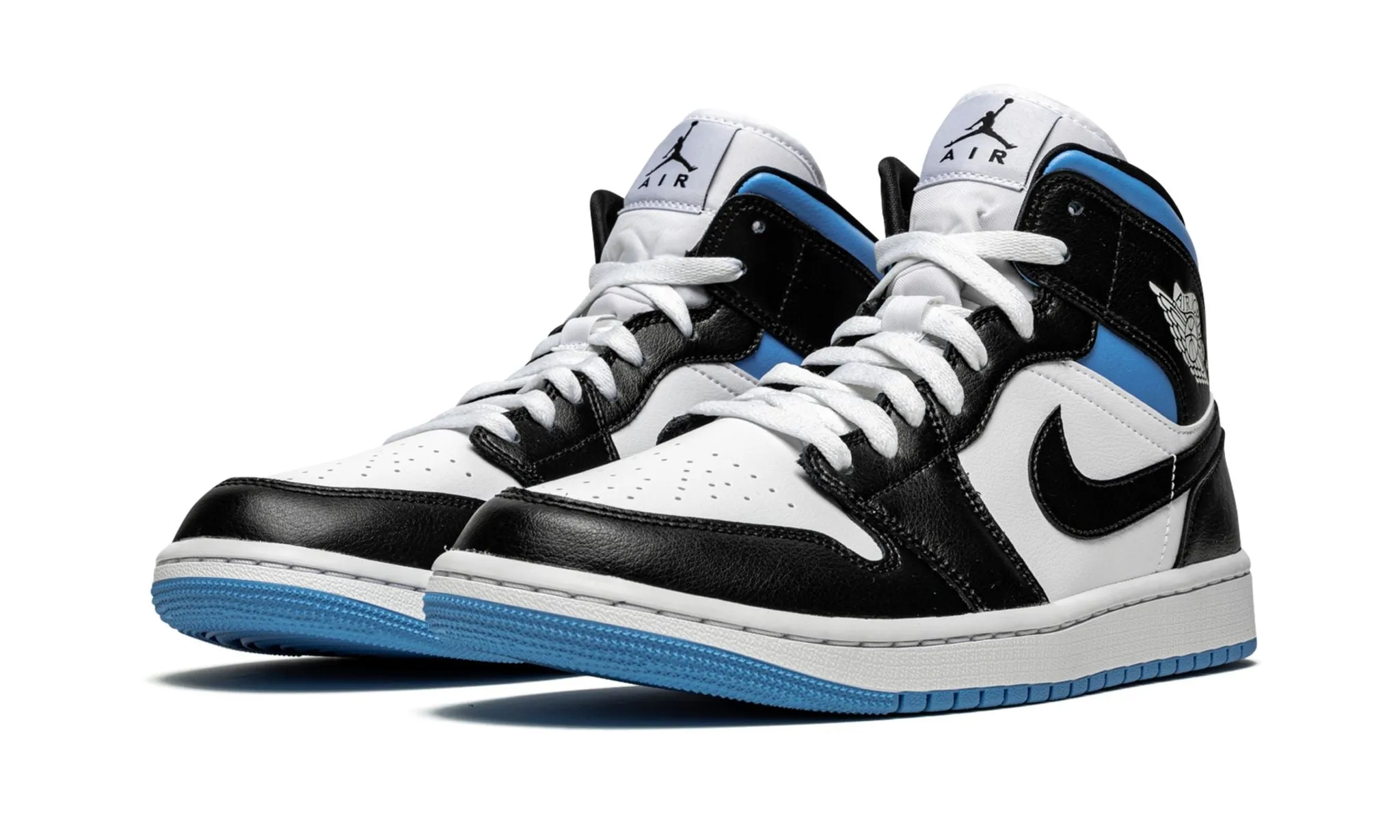 Wmns Air Jordan 1 Mid Black White University Blue Anti Slip Sole