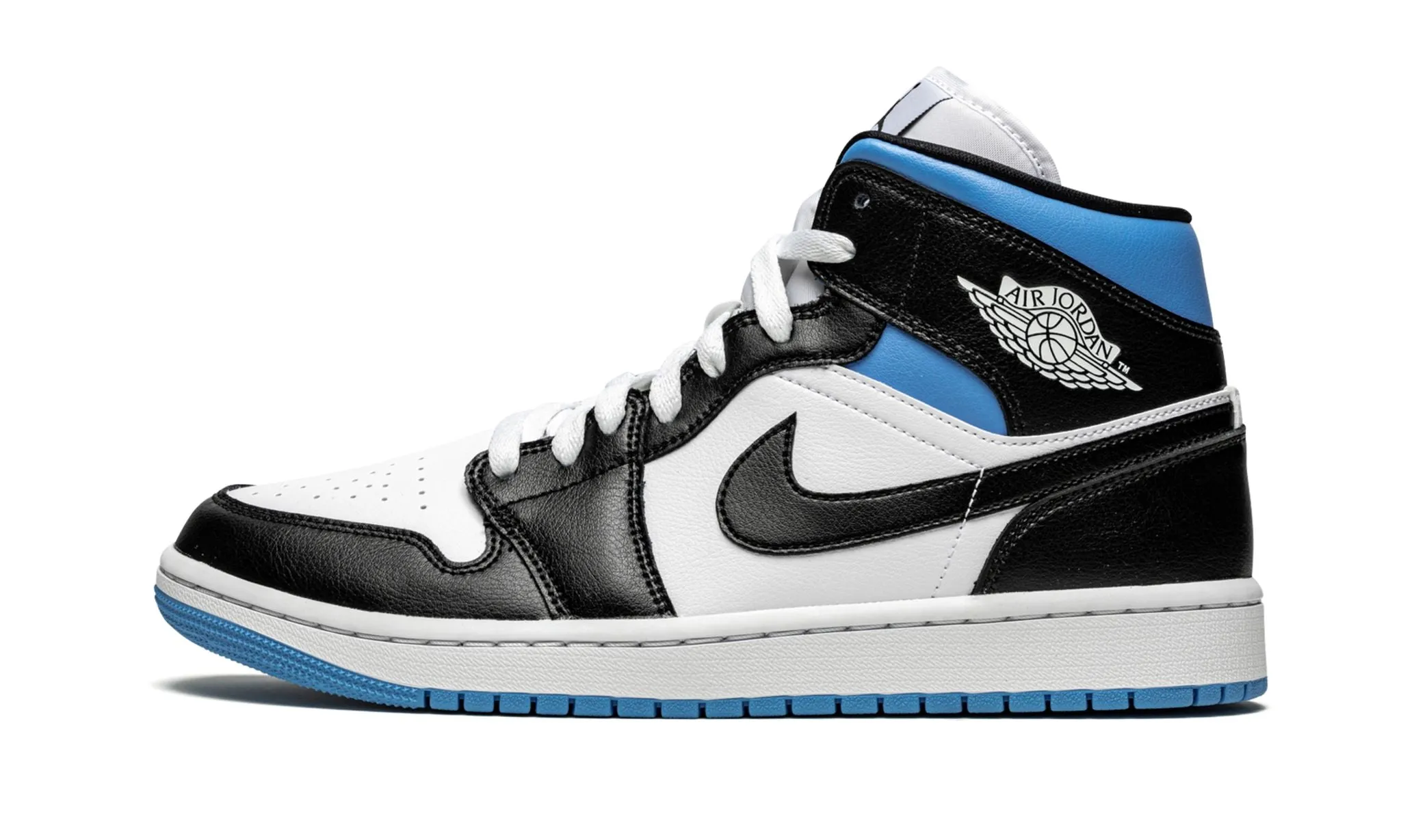 Wmns Air Jordan 1 Mid Black White University Blue Feel Flex