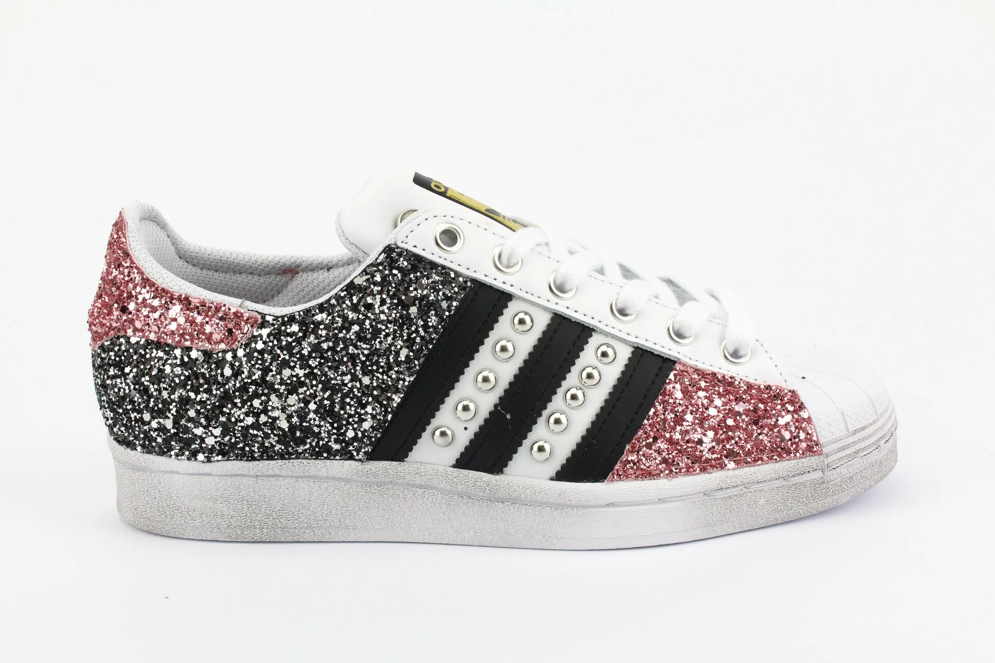 Adidas Superstar Total Glitter Black Silver & Pink Mid Top Design Neutral design
