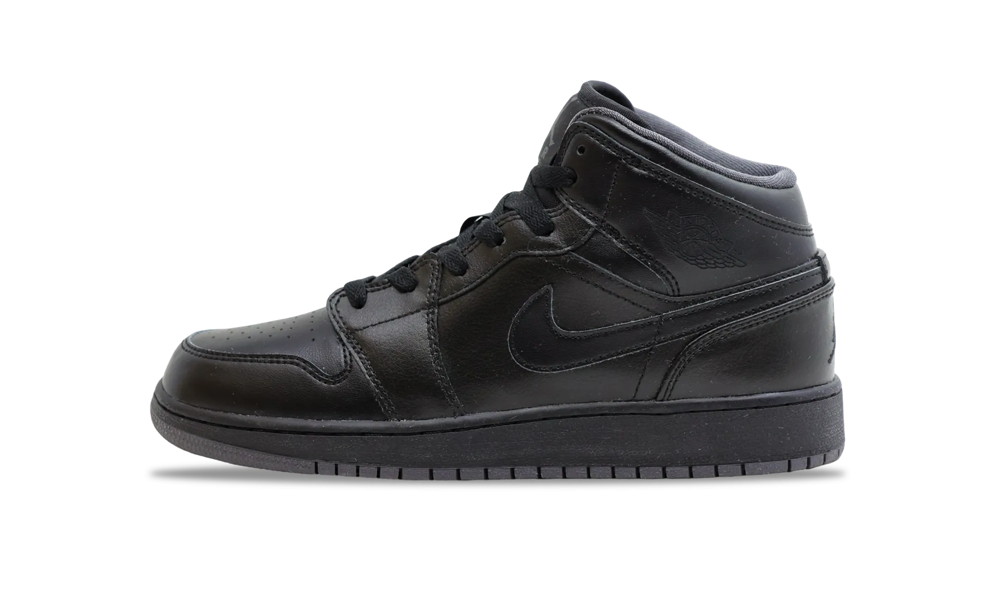 nike Air Jordan 1 Retro Mid GS 'Black Dark Grey' Smooth Finish Shine Step